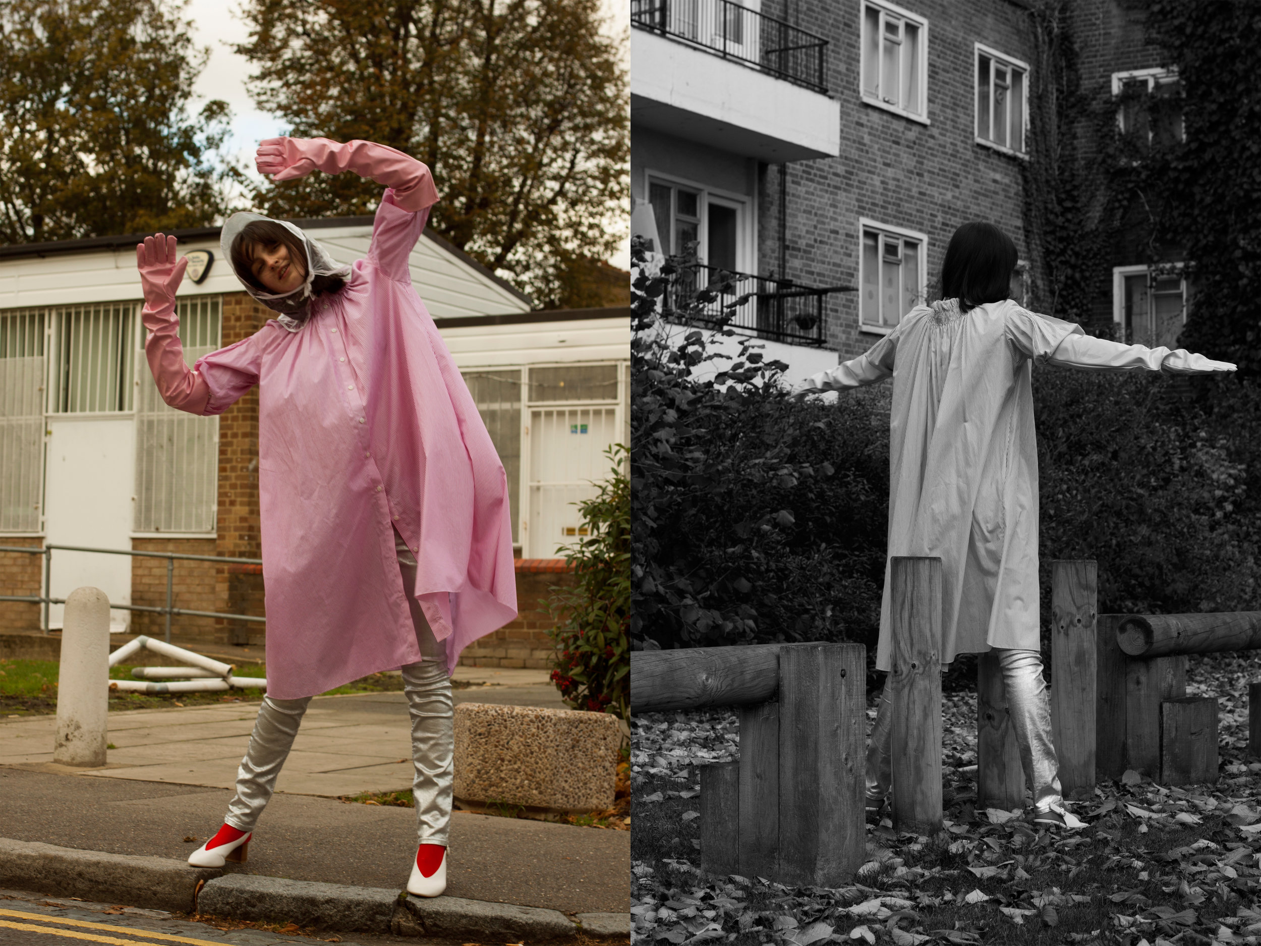 left + right blouse TEIJA , trousers ISABEL MARANT ETOILE , stockings (worn inside the trousers) POP BOUTIQUE , gloves + shoes STYLIST’S OWN
