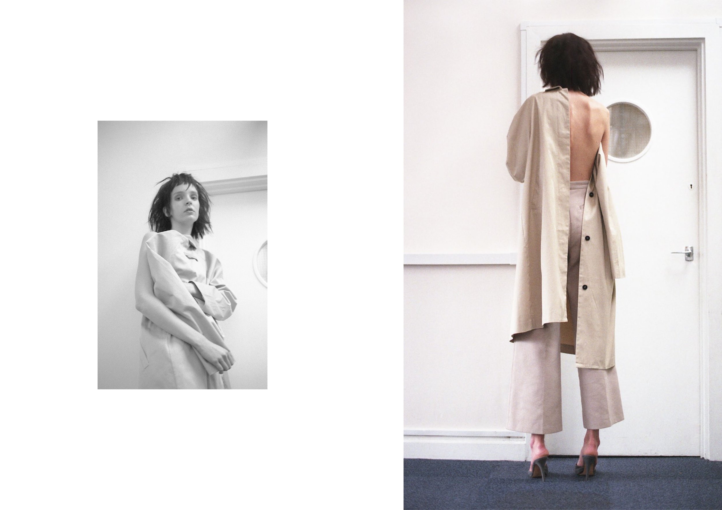 left coat WECZ, right coat WEZC, trousers LIBERTY LIBERTY, shoes VINTAGE GIVENCHY FROM THE ARC LONDON
