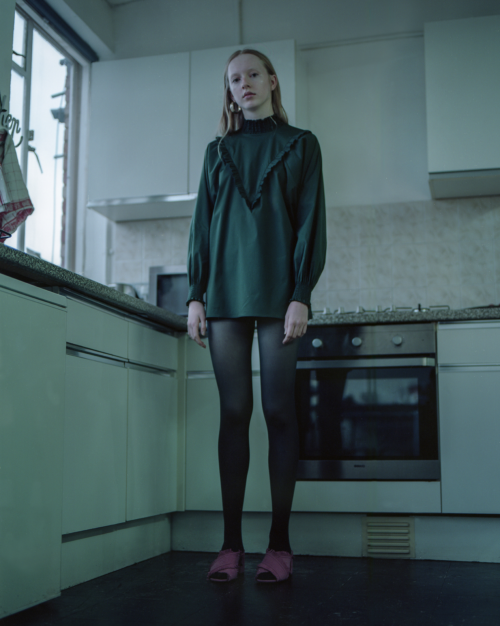 top ZARA, tights + earrings STYLIST'S OWN, shoes MANGO