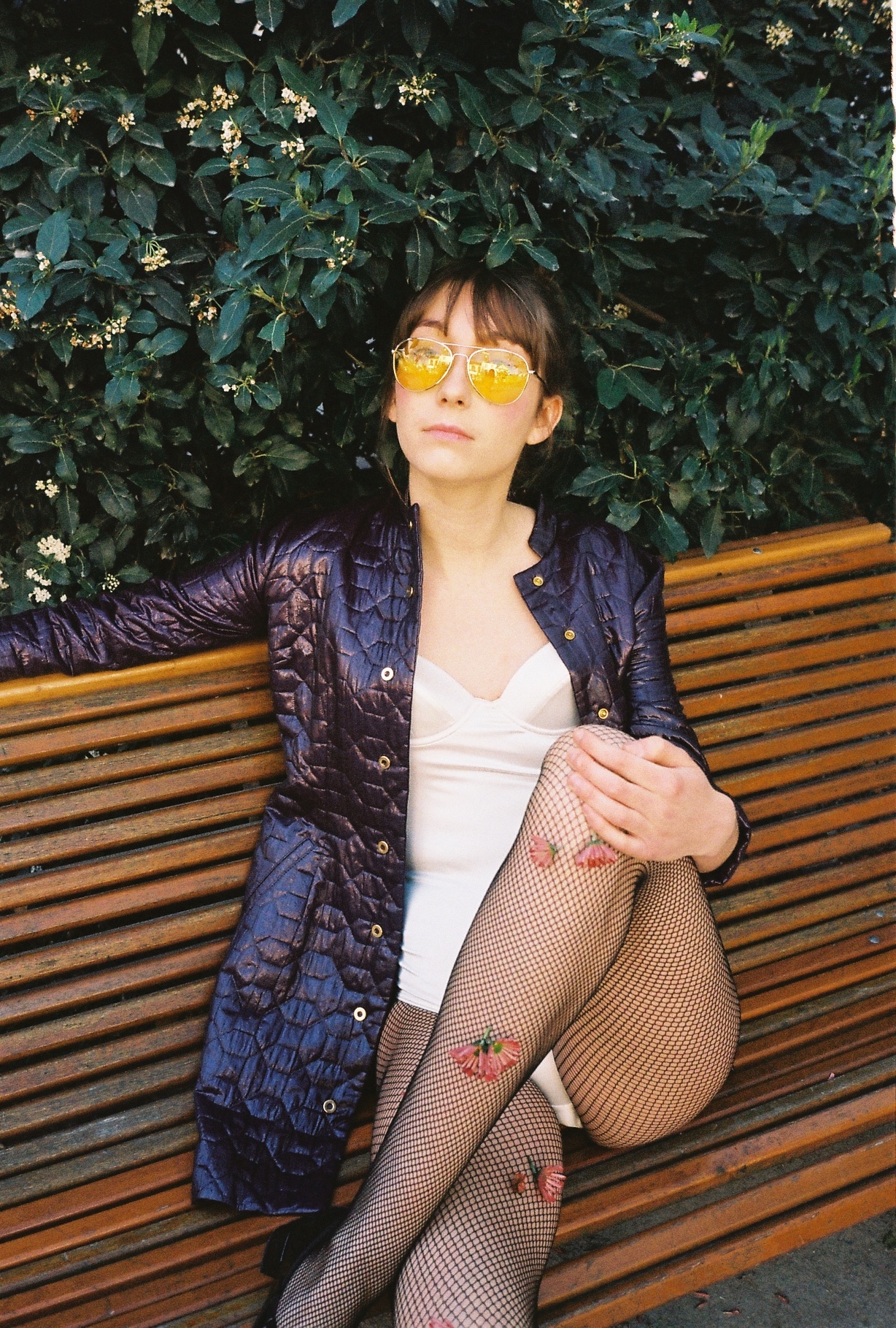 swimsuit EMMANUELLE KHANH, shoes REPETTO , coat FETE IMPERIALE , tights MONOPRIX , sunglasses vintage