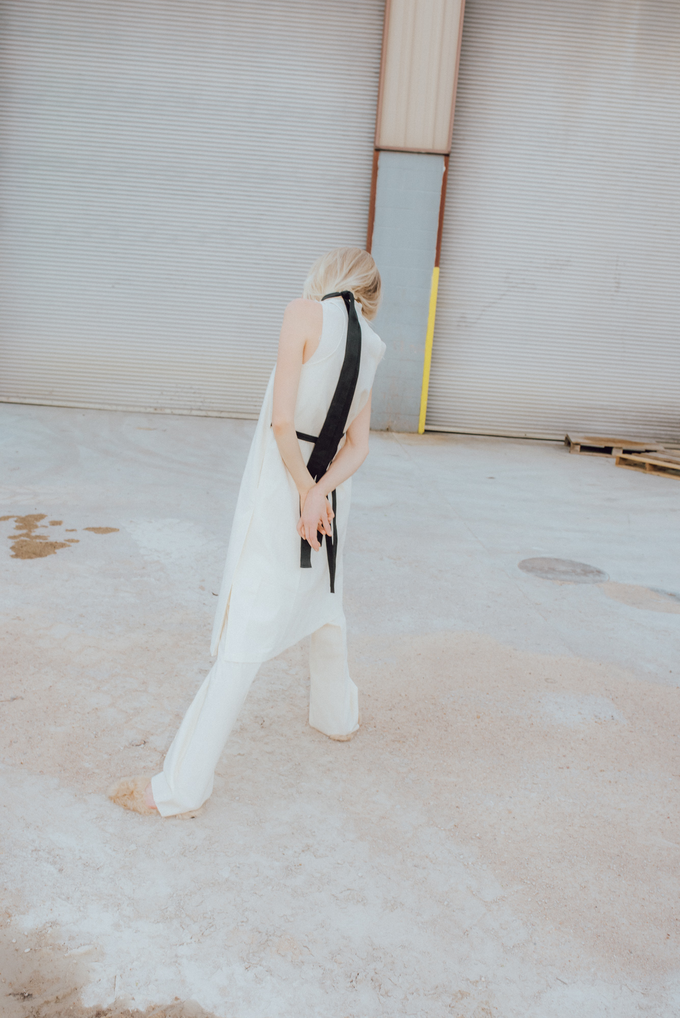 dress + pants + belt BEING APPAREL , shoes L’Oeil