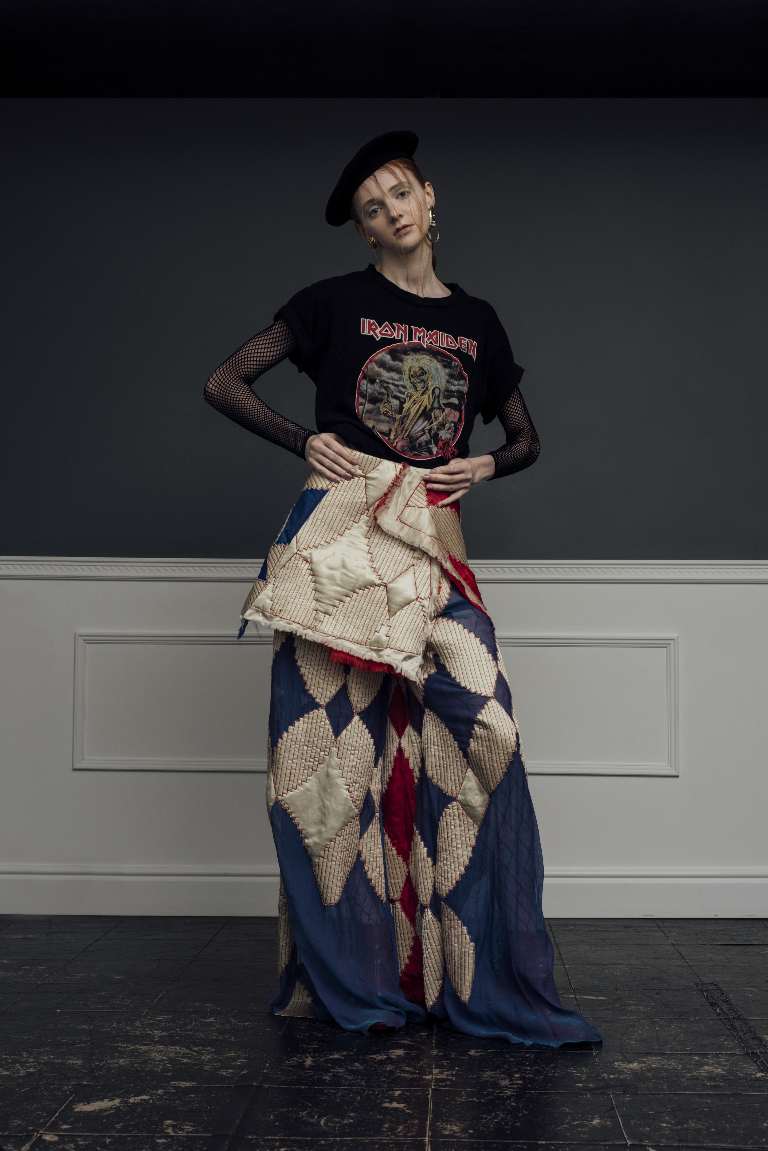 t-shirt STYLIST’S OWN, trousers CONSTANCE BLACKALLER , wool Beret BEYOND RETRO