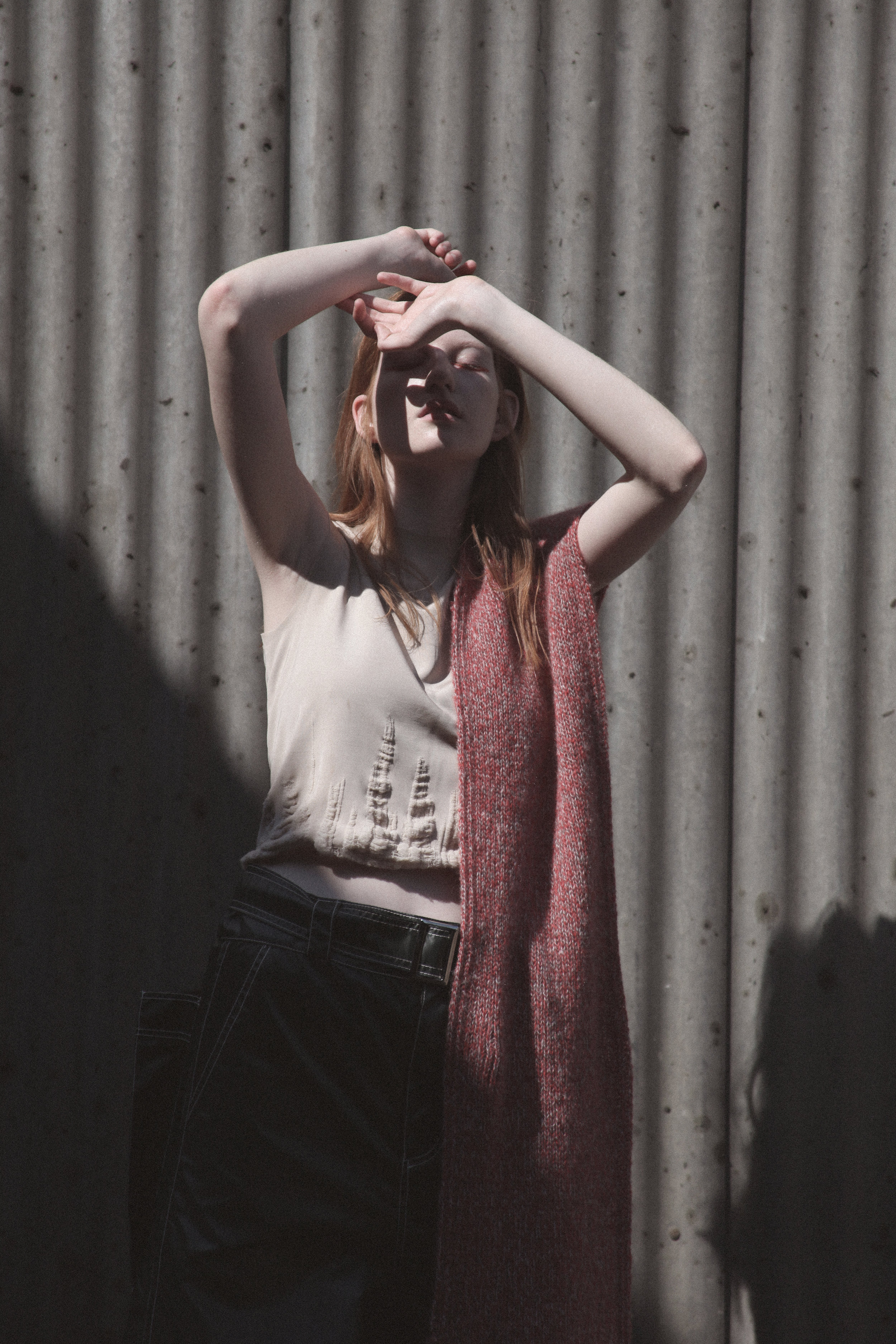 top TARA LEE, trousers BETH HALL, scarf GENEVIEVE SWEENEY