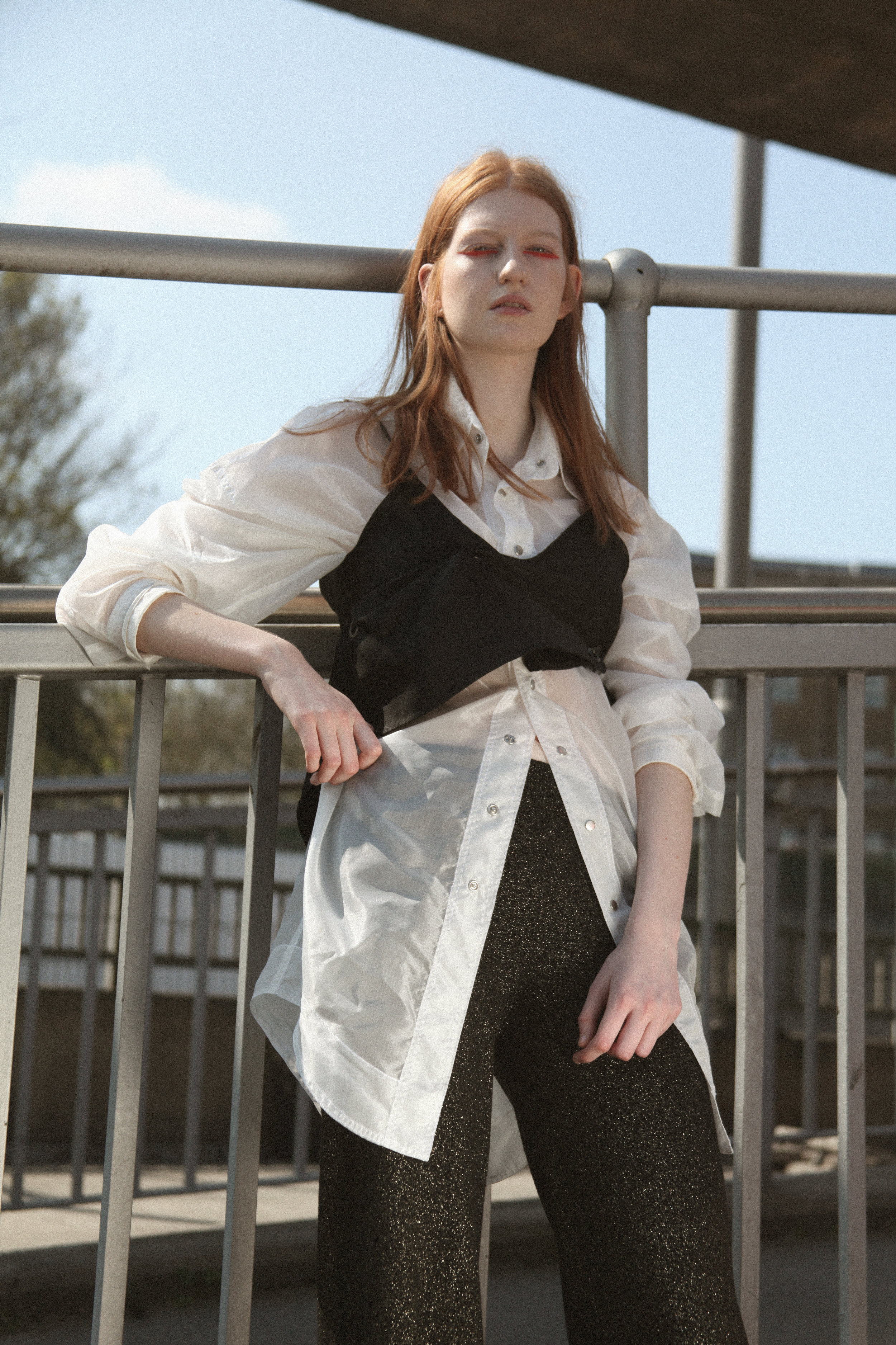 shirt BETH HALL, cami TARA LEE, trousers GENEVIEVE SWEENEY, slippers A.ANDREASSEN