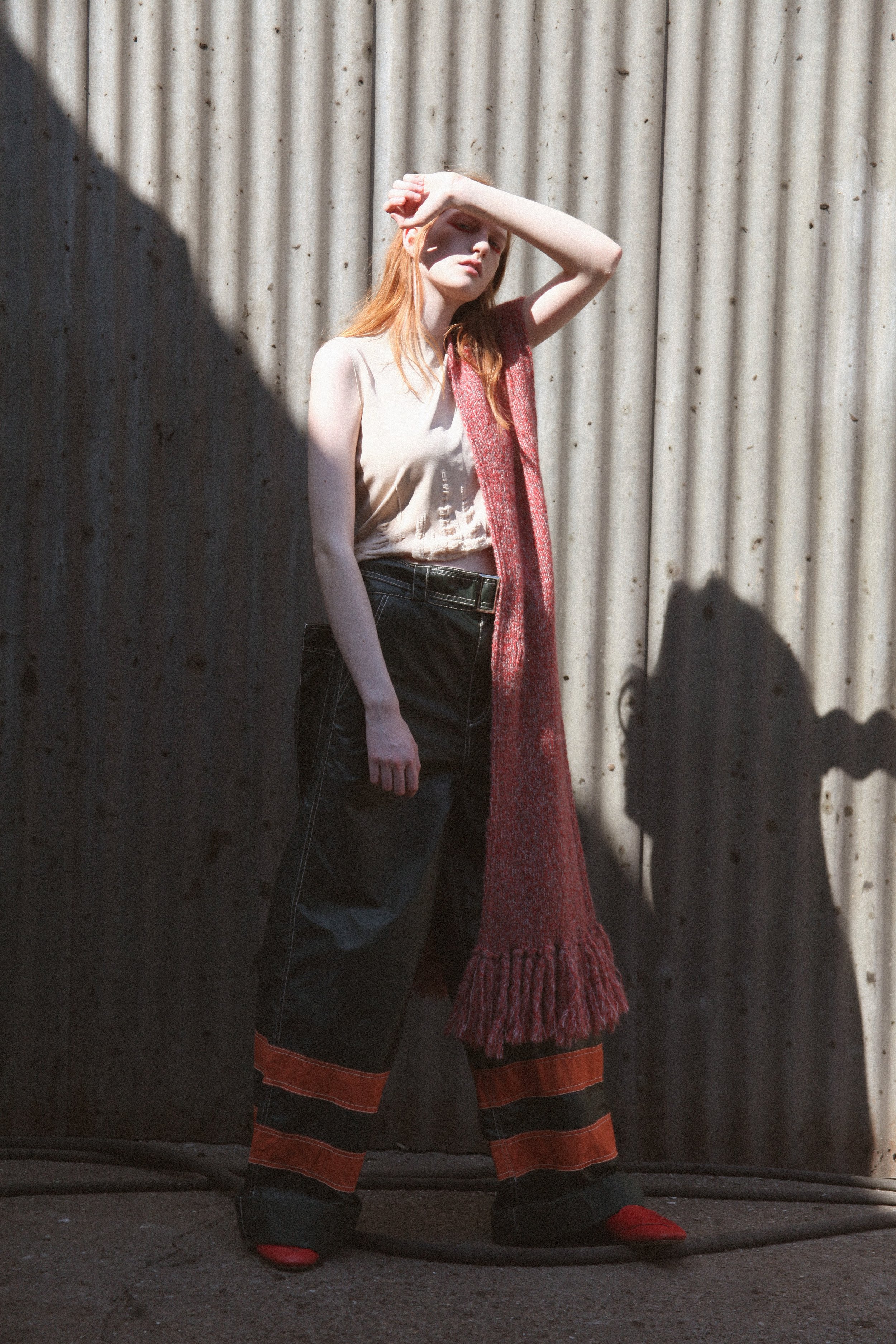 top TARA LEE, trousers BETH HALL, scarf GENEVIEVE SWEENEY