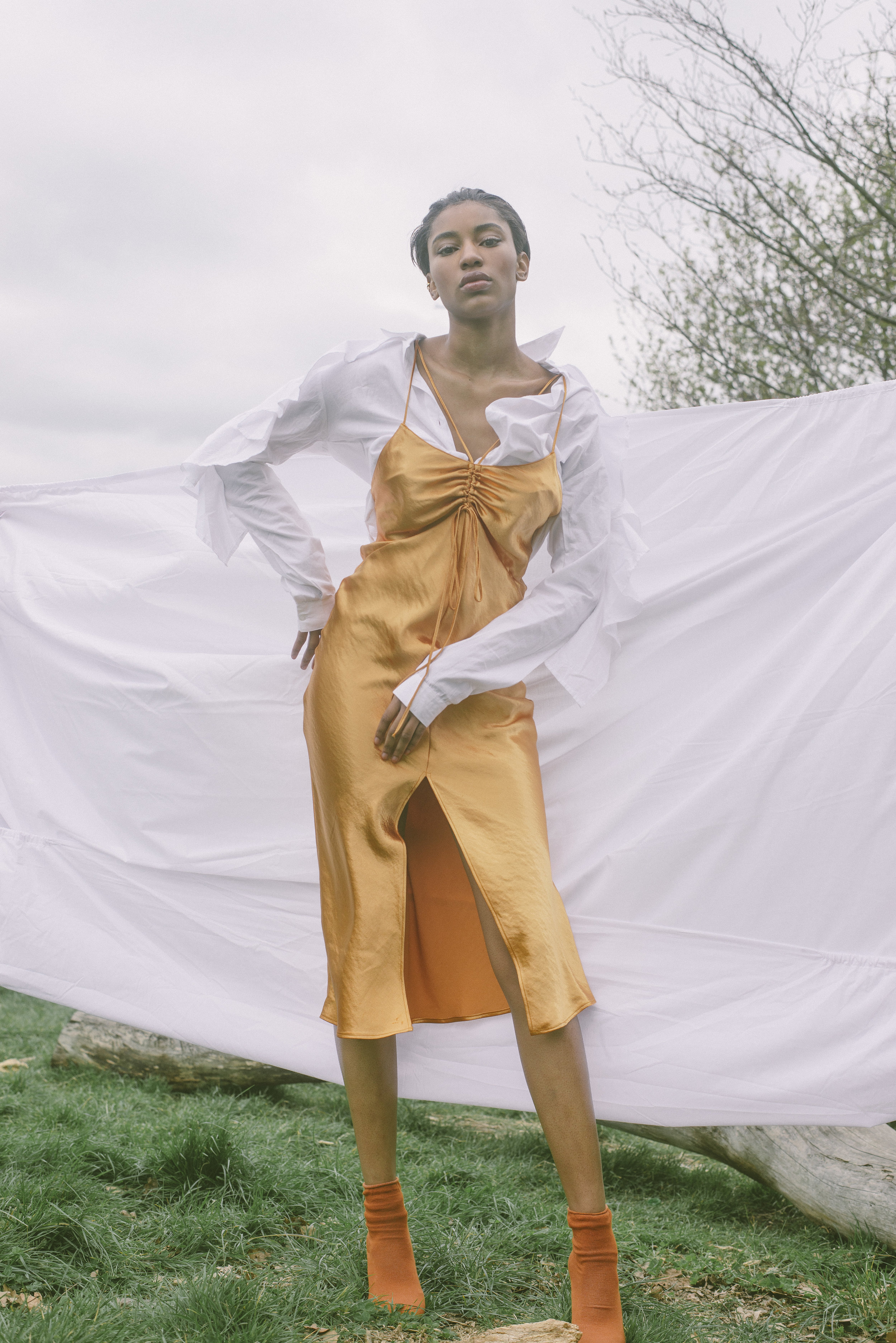 slip dress TOPSHOP, blouse DAISY STREET, boots ZARA
