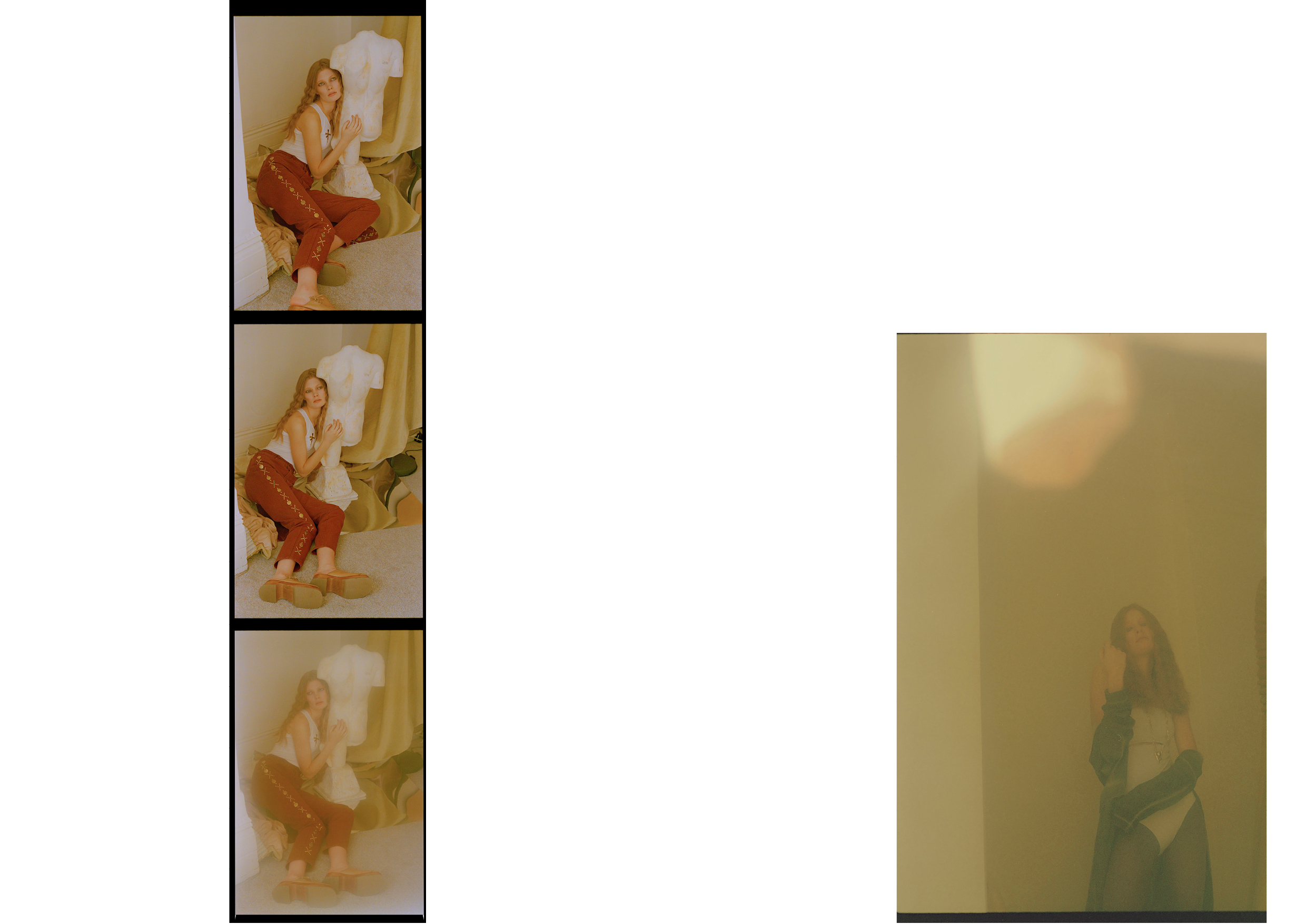 top STYLIST’S OWN, trousers and shoes VINTAGE, badge HYEIN SEO (left image)