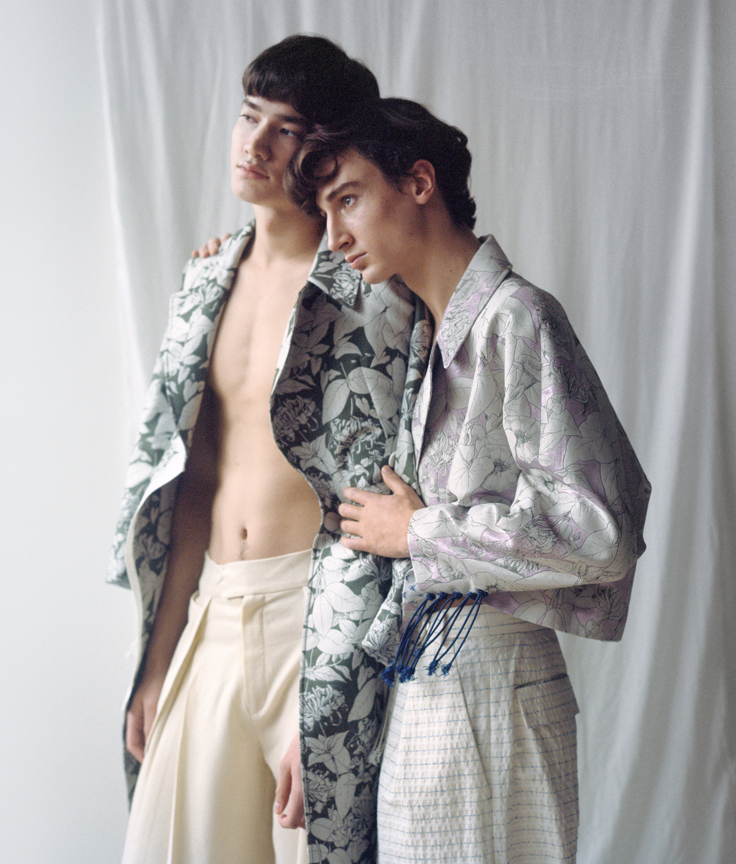 right coat + pants DAWEI, left pants GONG RAN