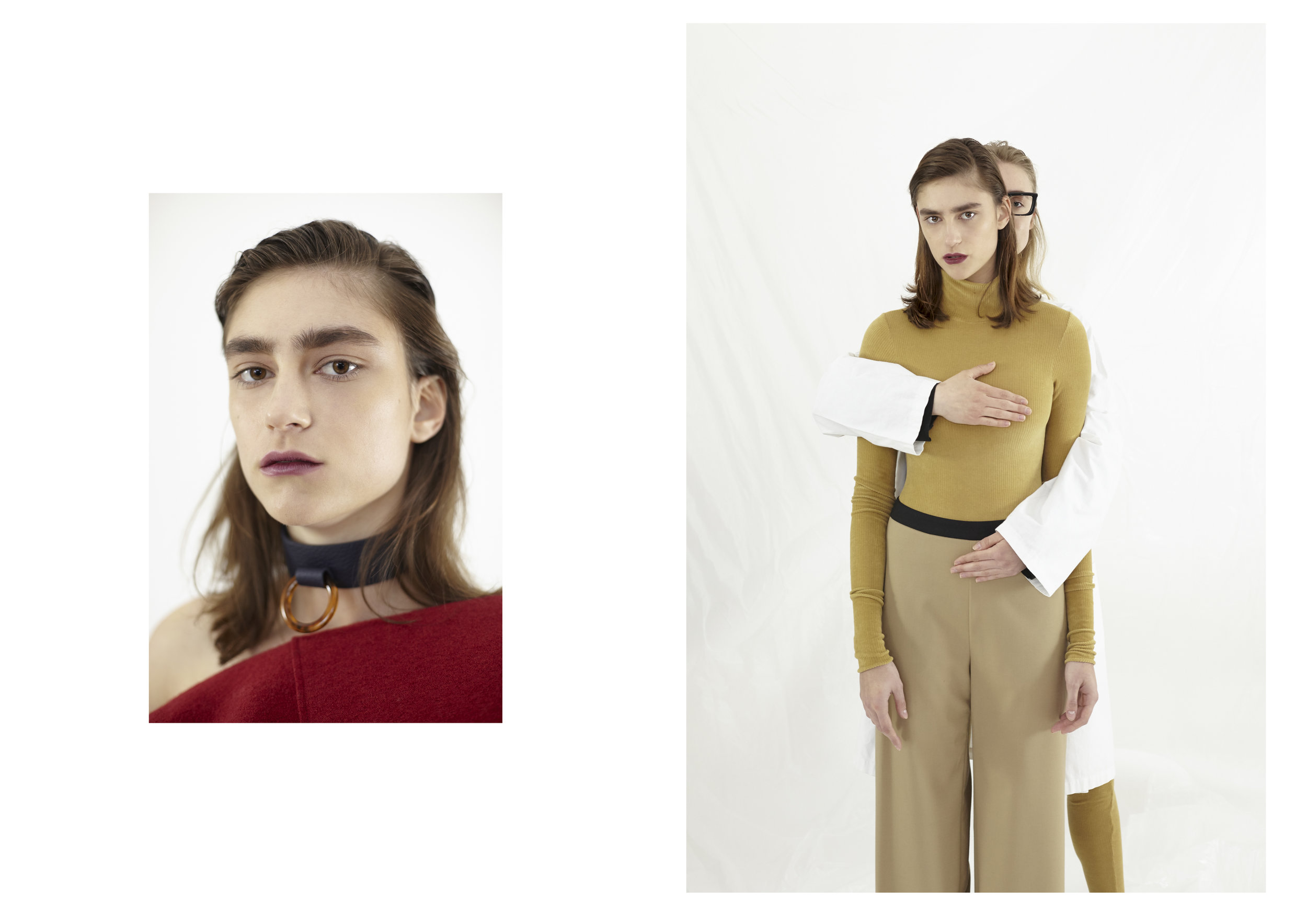 (left): Solipsi Choker, Pierantonio Gasparri Coat (right):Federico Cina Body, Pierantonio Gasparri Pants,Pugnale & Nyleve Eyewear, Lariulà White Coat, Federico Cina Boots