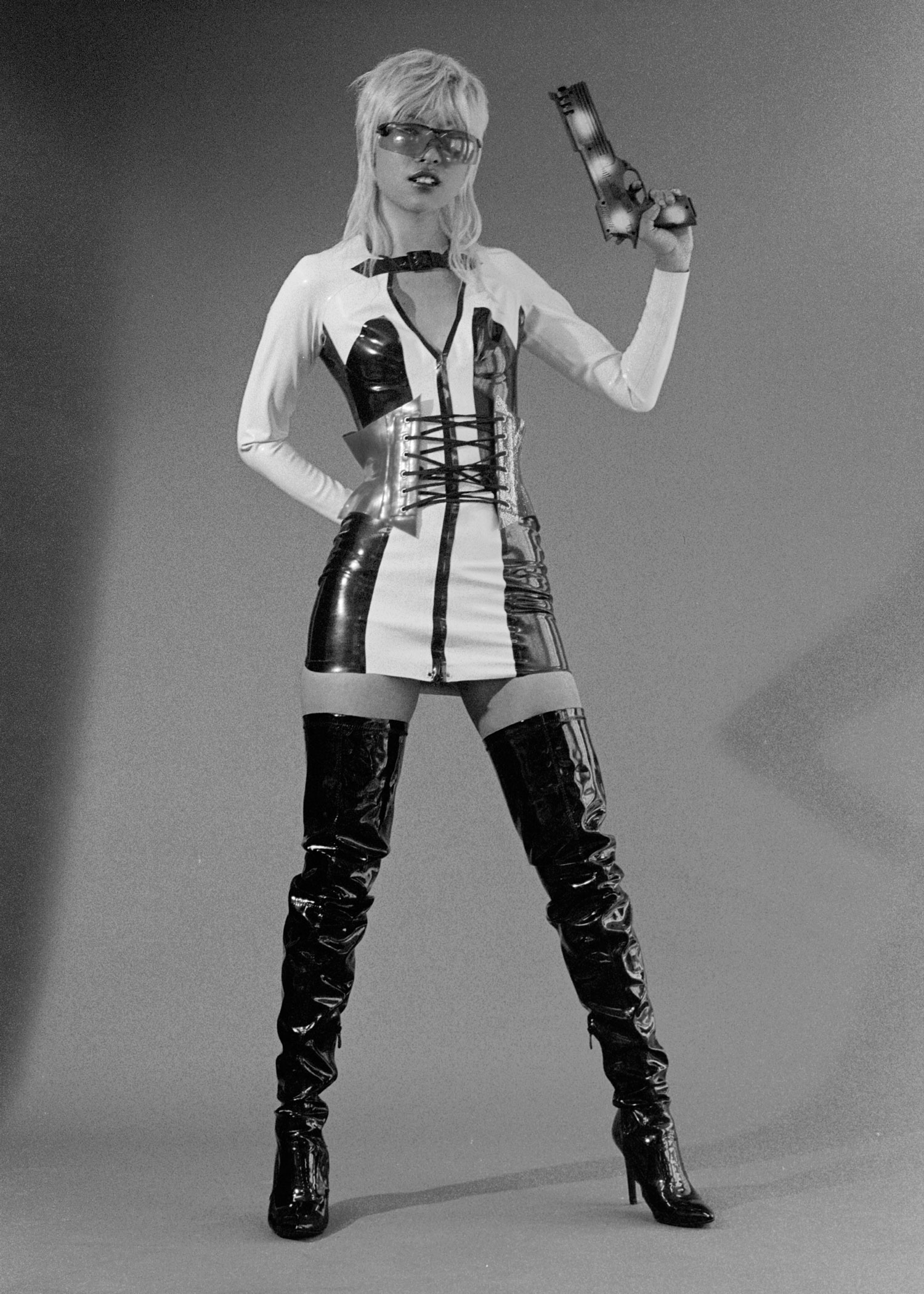 corset + dress HOUSE OF HARLOT ,boots MILANO, sunglasses STYLIST'S OWN