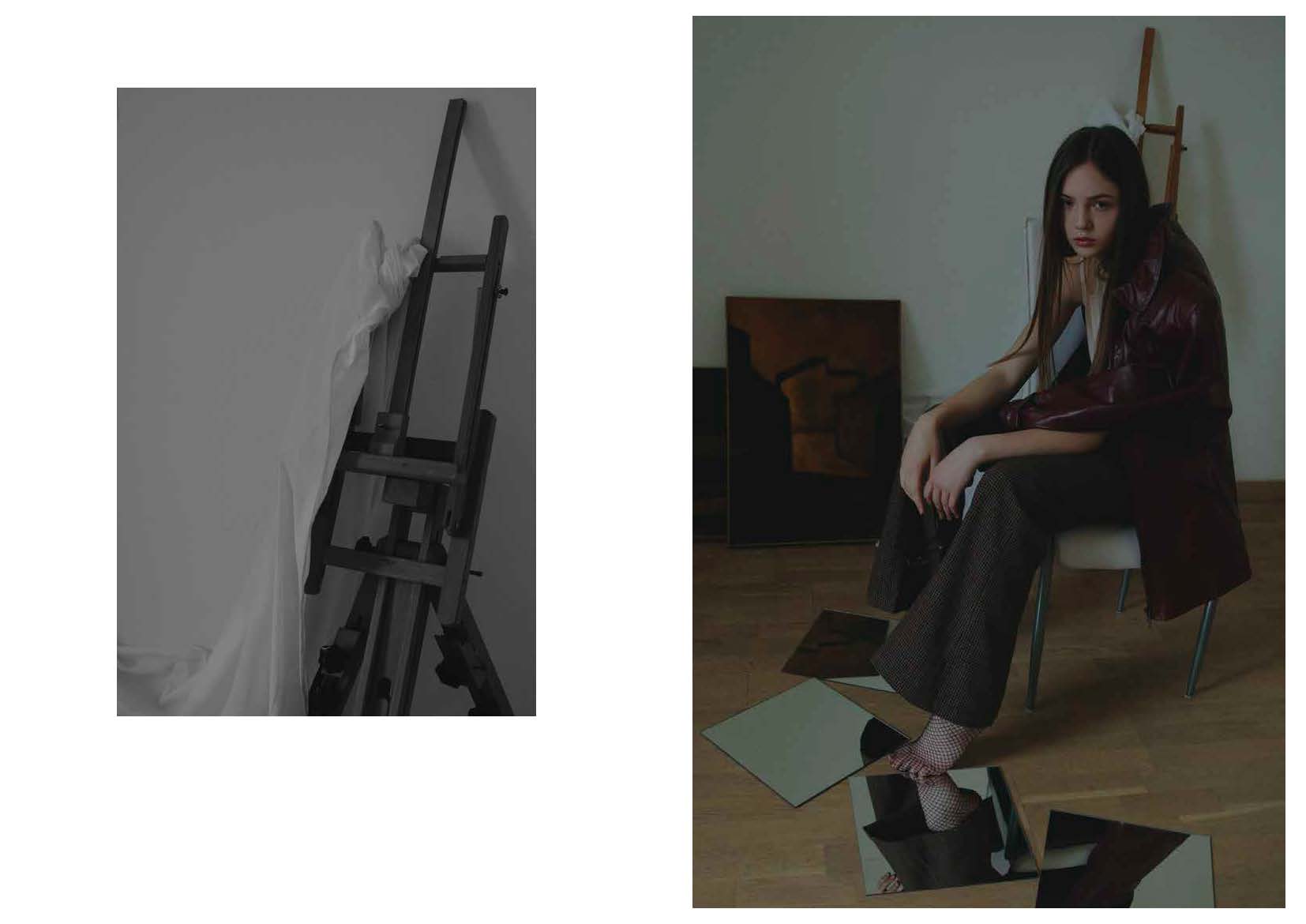 jacket STYLIST ARCHIVE, top ACNE STUDIOS, trousers SOHO DE LUXE, fishnet stockings STYLIST ARCHIVE