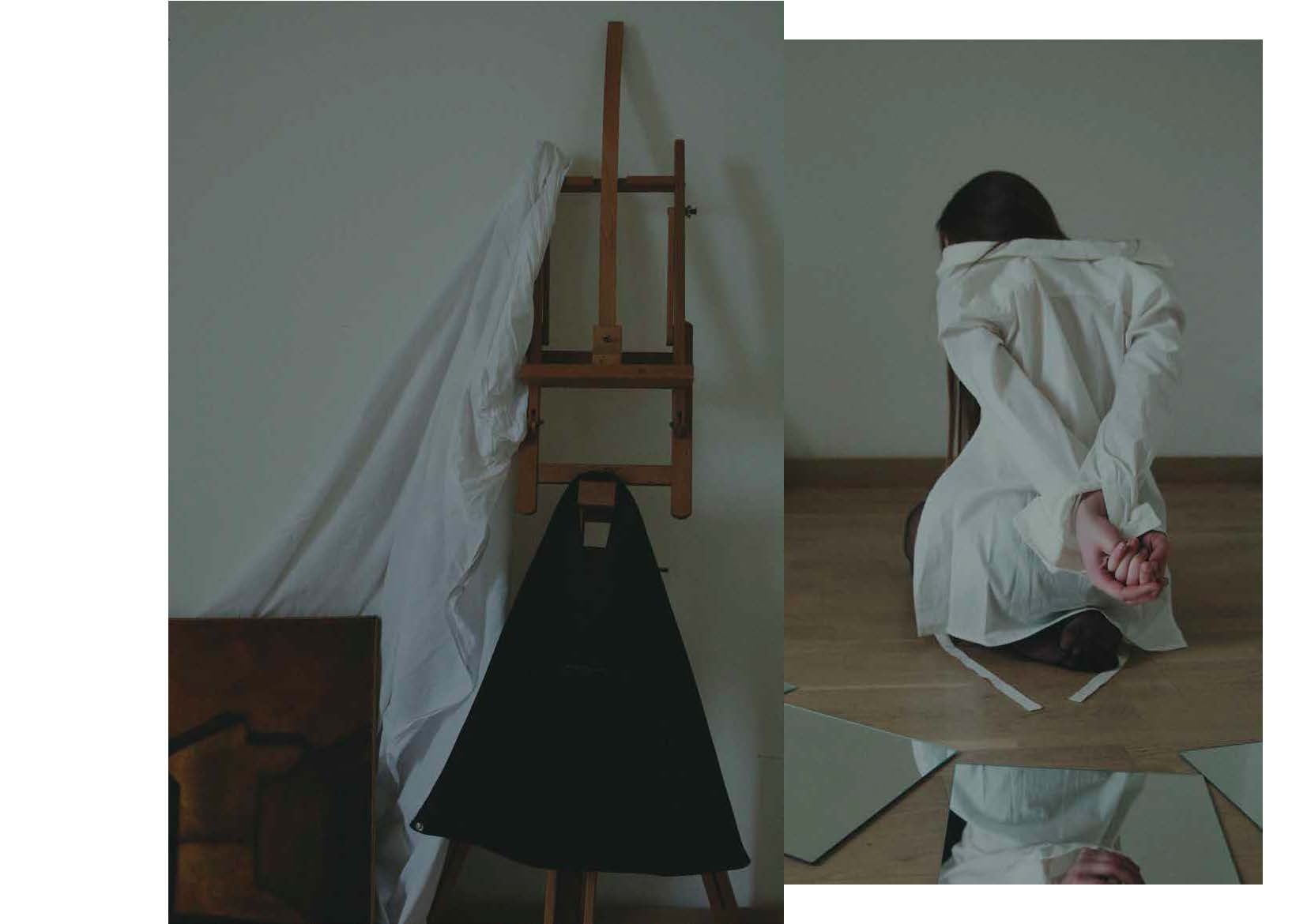 left: bag MM6, right: white shirt MM6, collant STYLIST ARCHIVE