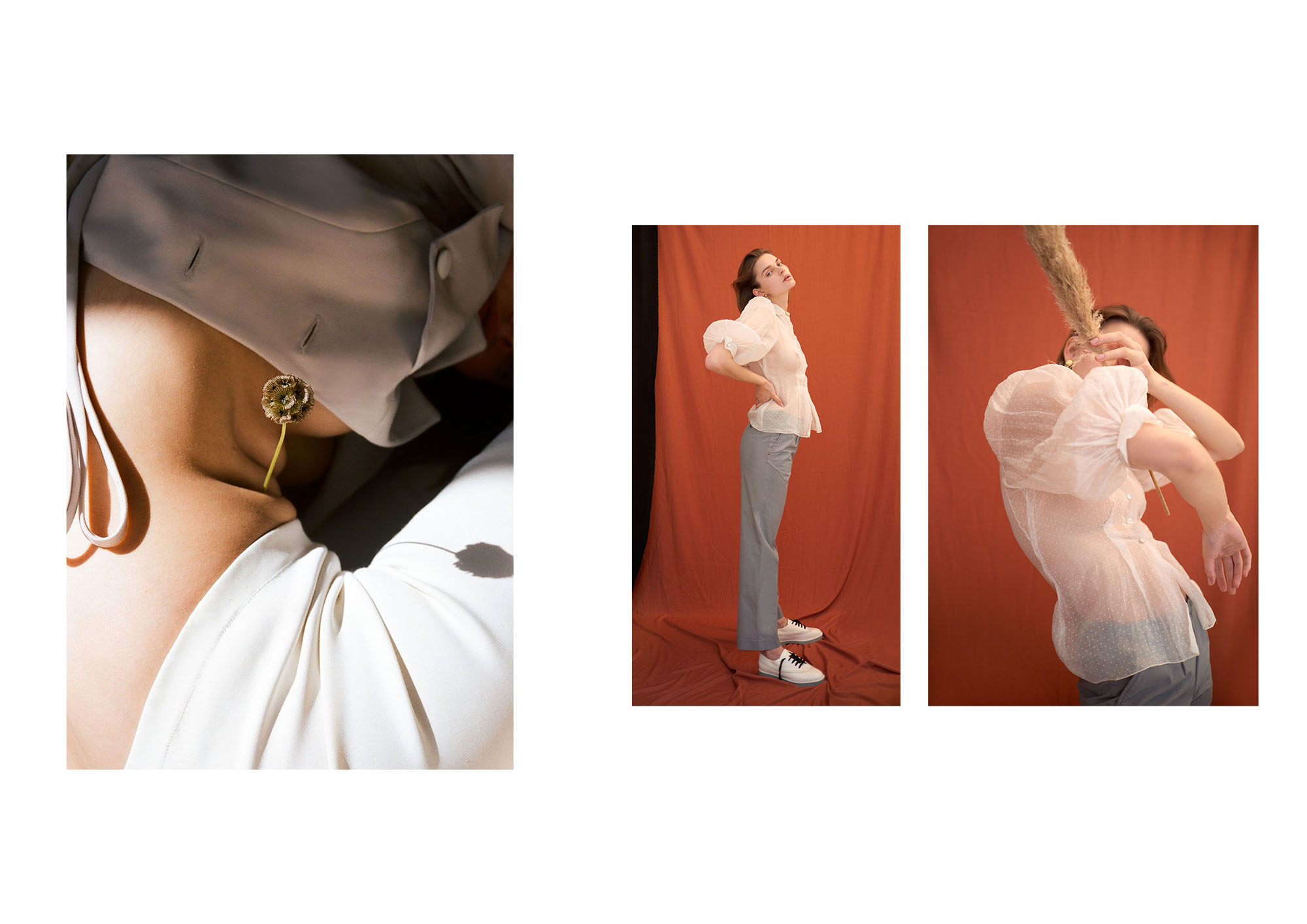 right Blouse: Vintage via Townes, Pants: Maison Margiela via Townes, Shoes: Alexander Wang