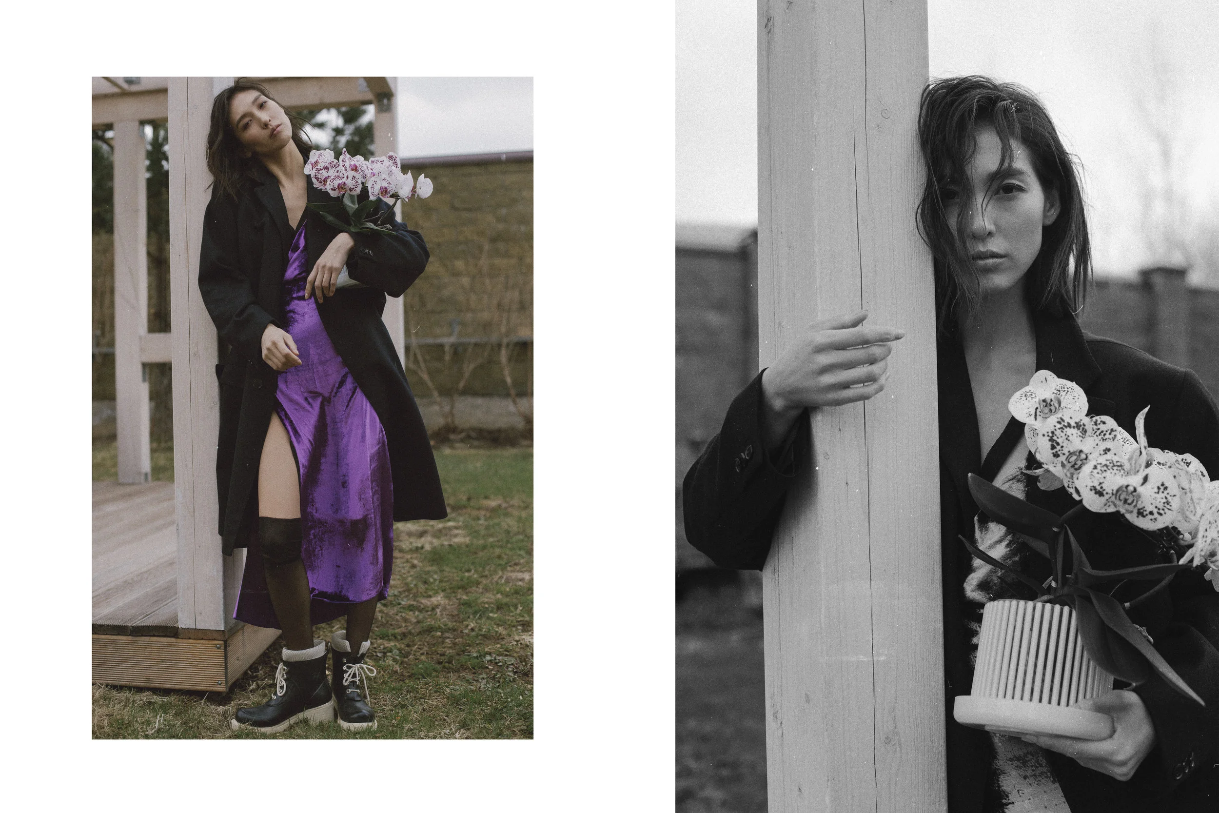 The coat Ermenegildo Zegna, Dress Ivan, Stockings Wolford, Shoes Ilse Jacobsen