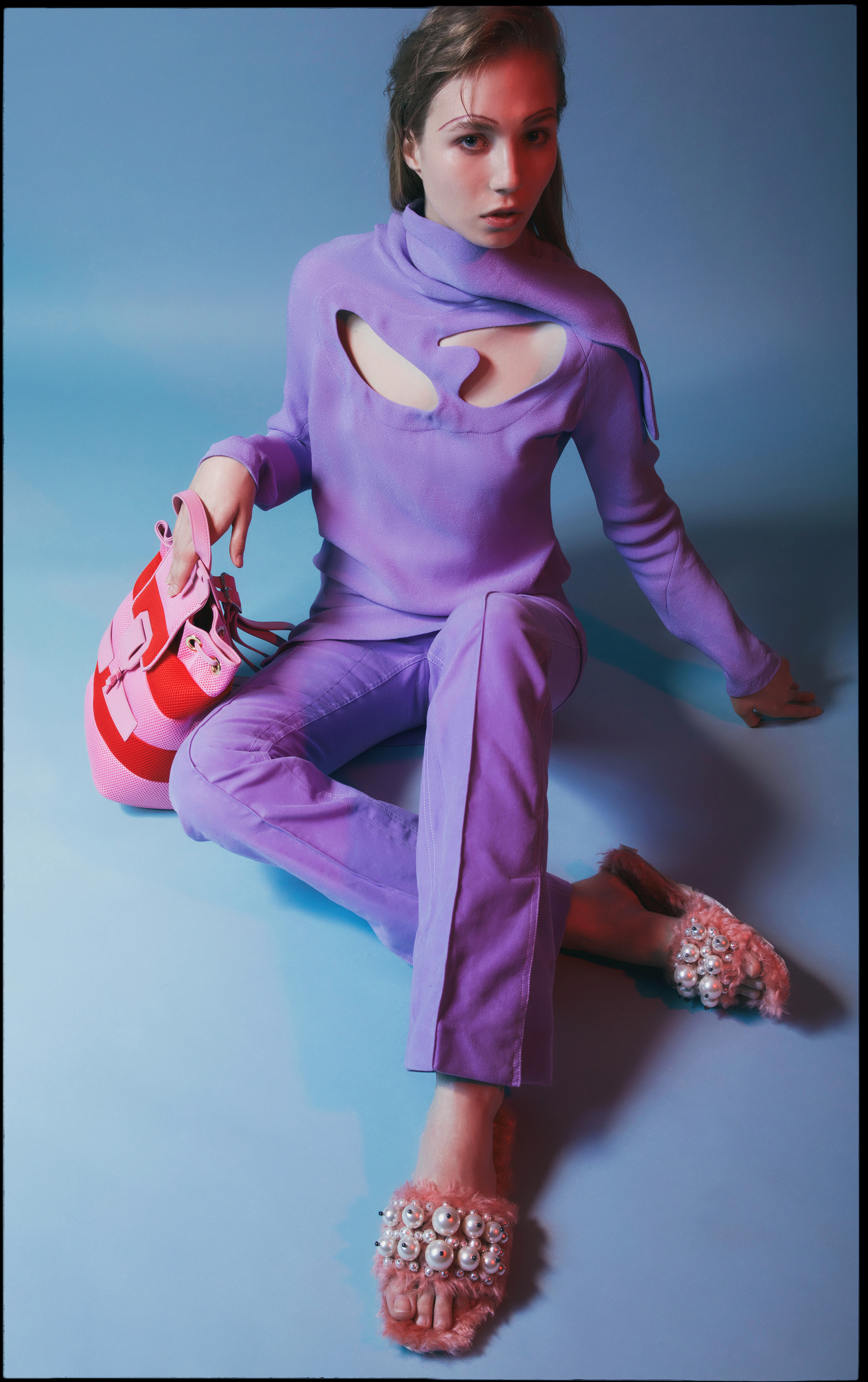 top + pants CELINE available at Saks Fifth Avenue , sandals MIU MIU available at Saks Fifth Avenue , bag MOSCHINO available at North42.com