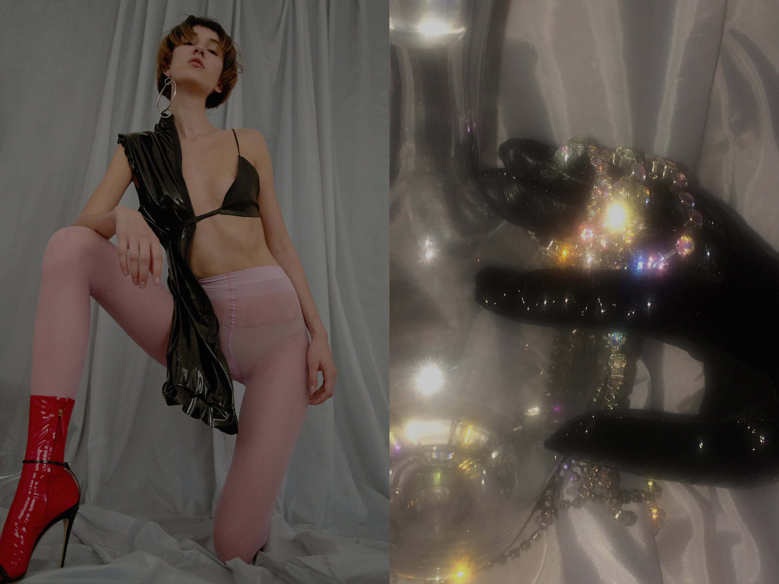 LEFT tights and shoes GUCCI, dress ANAYEGUI. RIGHT gloves PRADA.