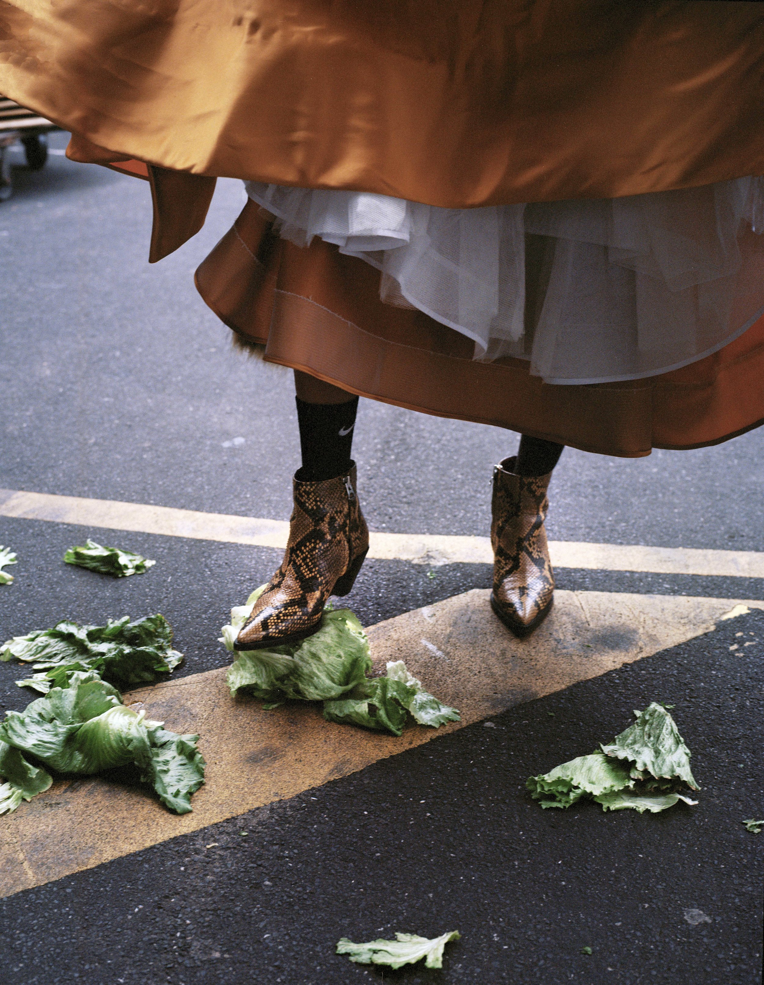  dress SARAH HOPE SCHOFIELD, socks NIKE, shoes ACNE