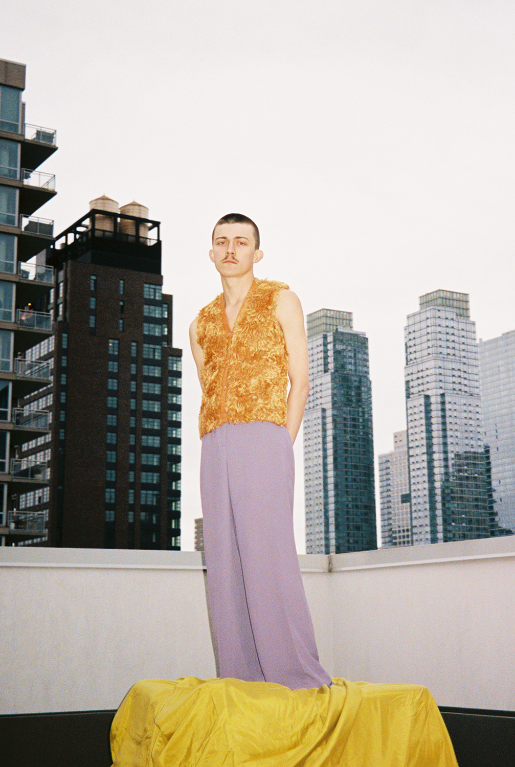 orange vest PRADA, pants VINTAGE