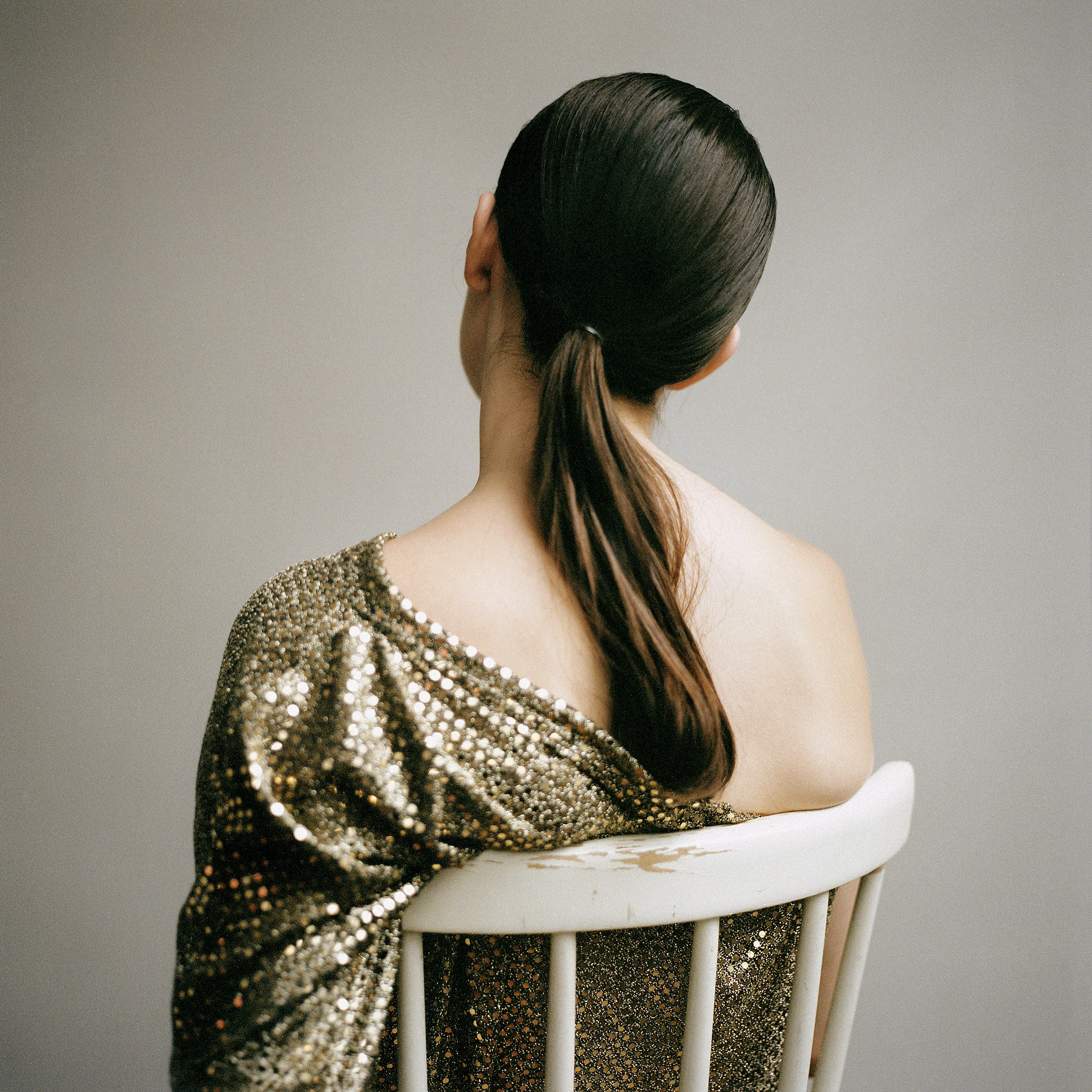 dress LUOMO STRANO, heels aluminium covered PRADA
