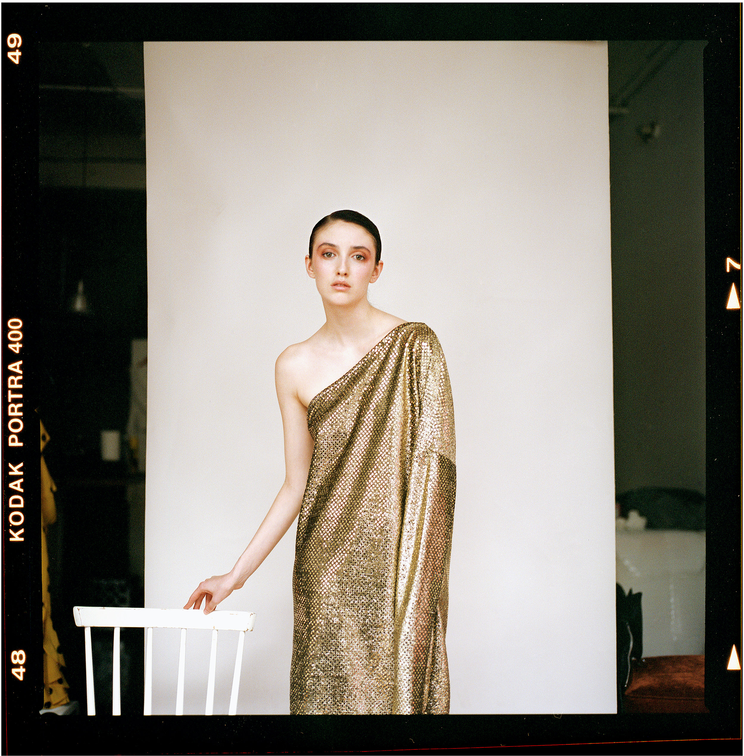 dress LUOMO STRANO, heels aluminium covered PRADA