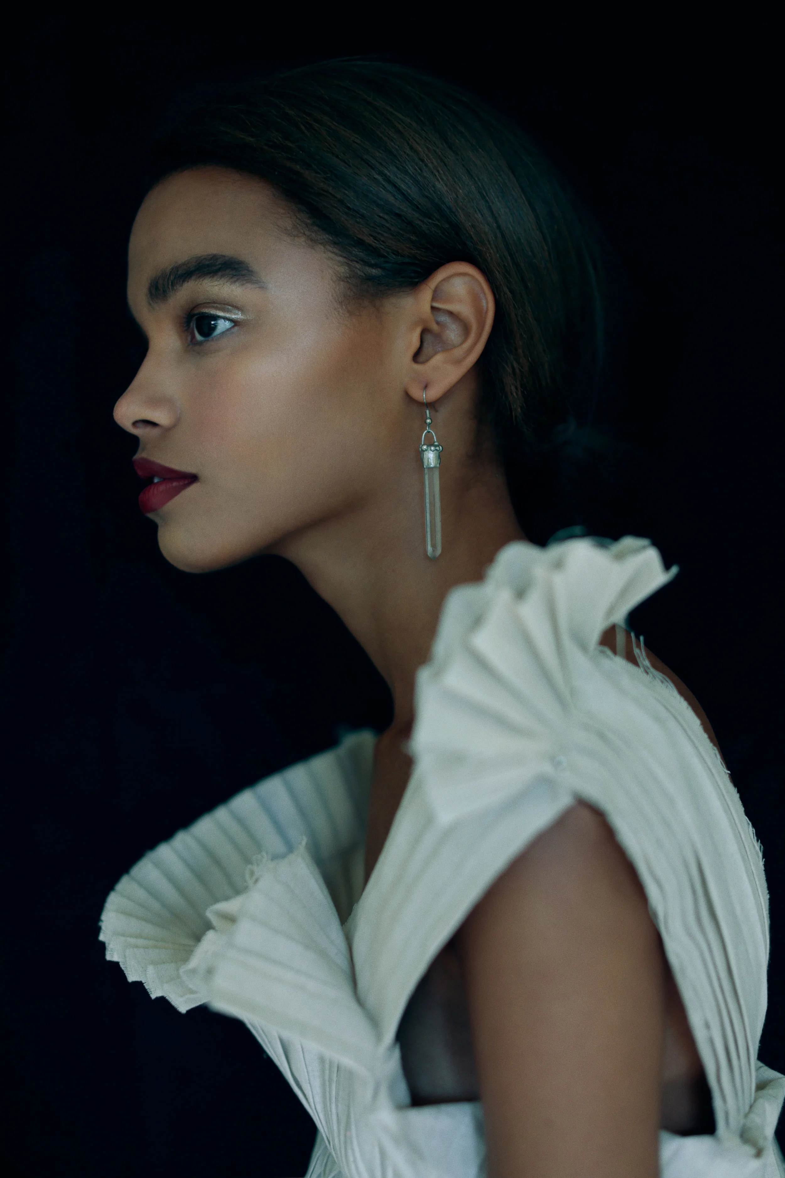 top OLYA KOSTERINA, earrings CRYSTAL HABITATAS .