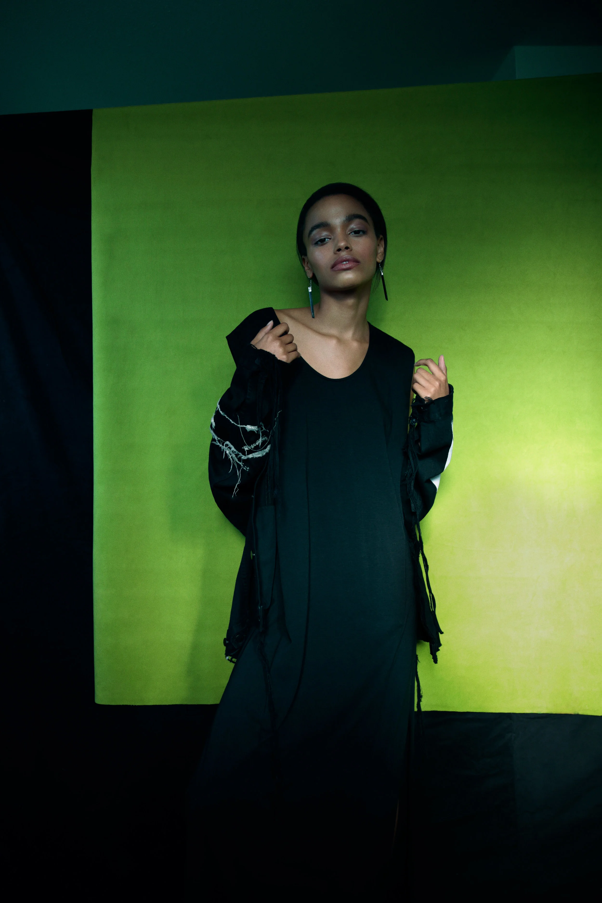 dress ECHO & AIR, jacket BABYLON CARTEL, earrings CRYSTAL HABITATAS
