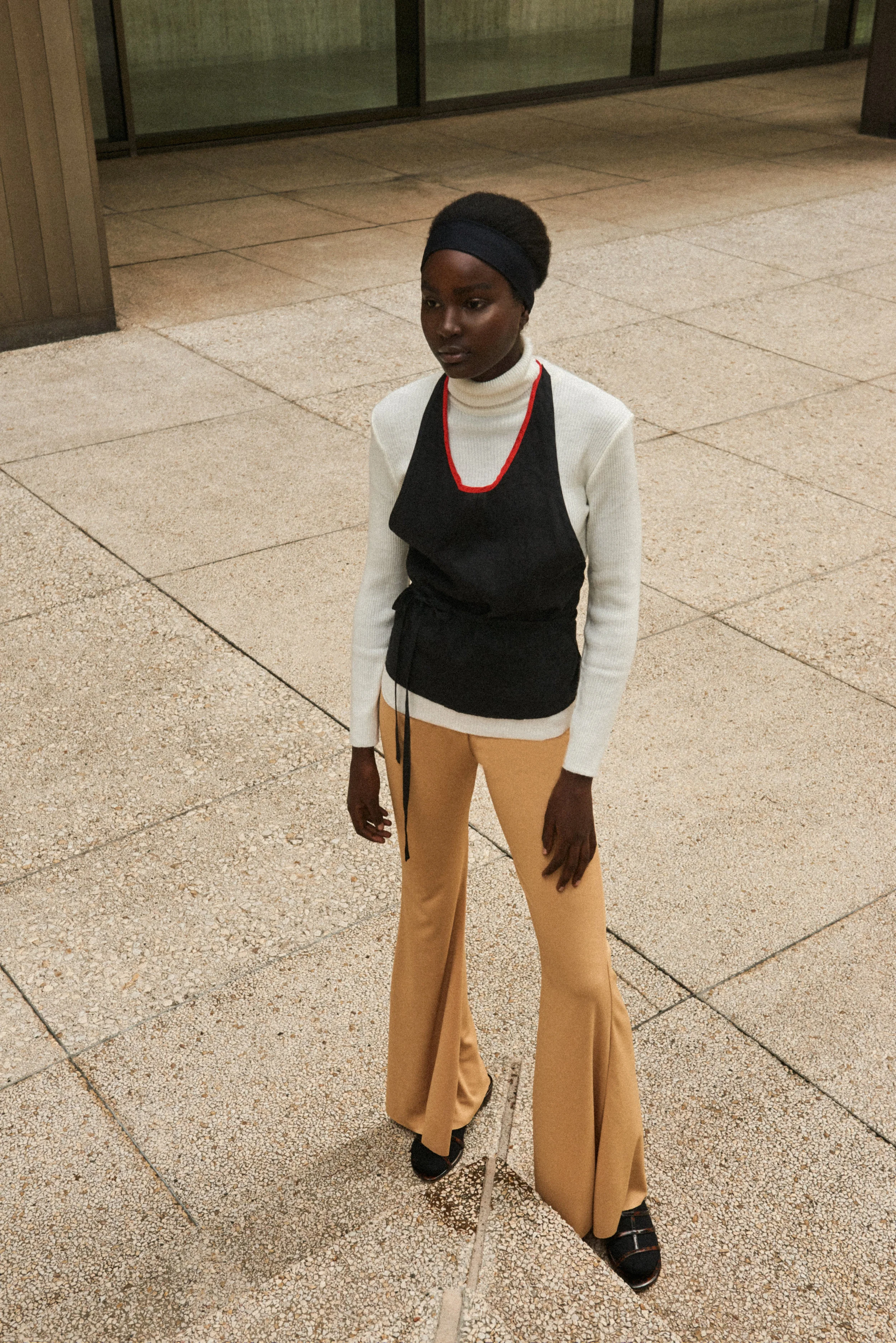 Halter Top, Pants: Mishel Bouilliet Designed and Made in Vancouver, Canada, Turtleneck, Footwear: Thrifted, Headband: Stylist's own