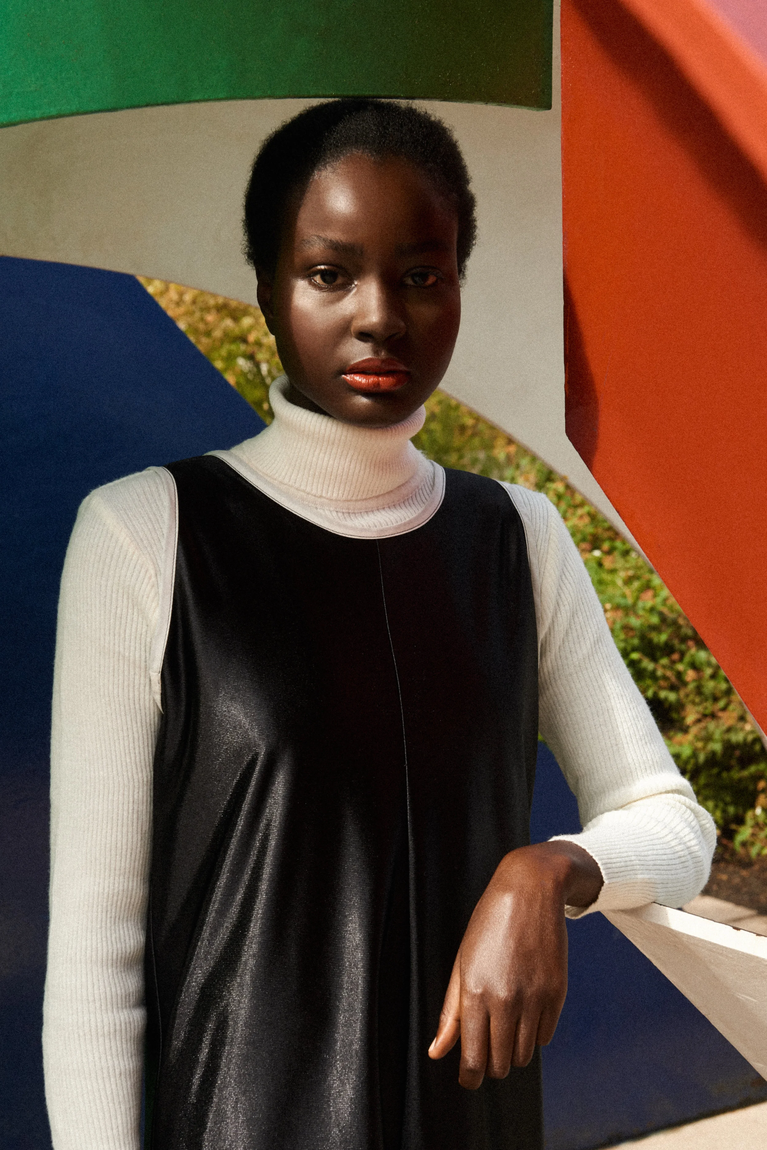 Dress: Mishel Bouilliet Designed and Made in Vancouver, Canada Turtleneck, Footwear: Thrifted 