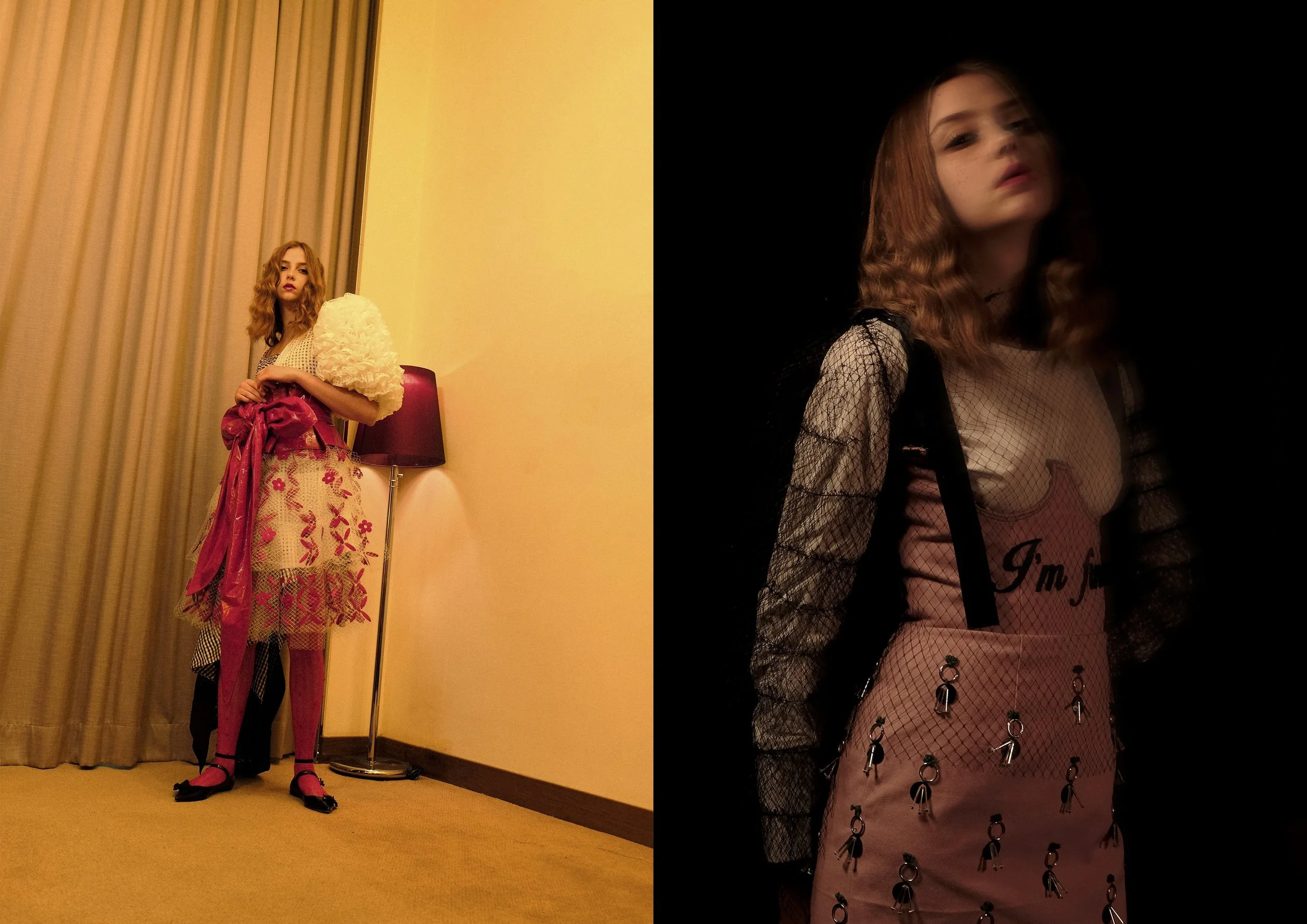 total look SARAH LAM (left), mesh top & dress KARA CHAN, shirt ZARA (right)
