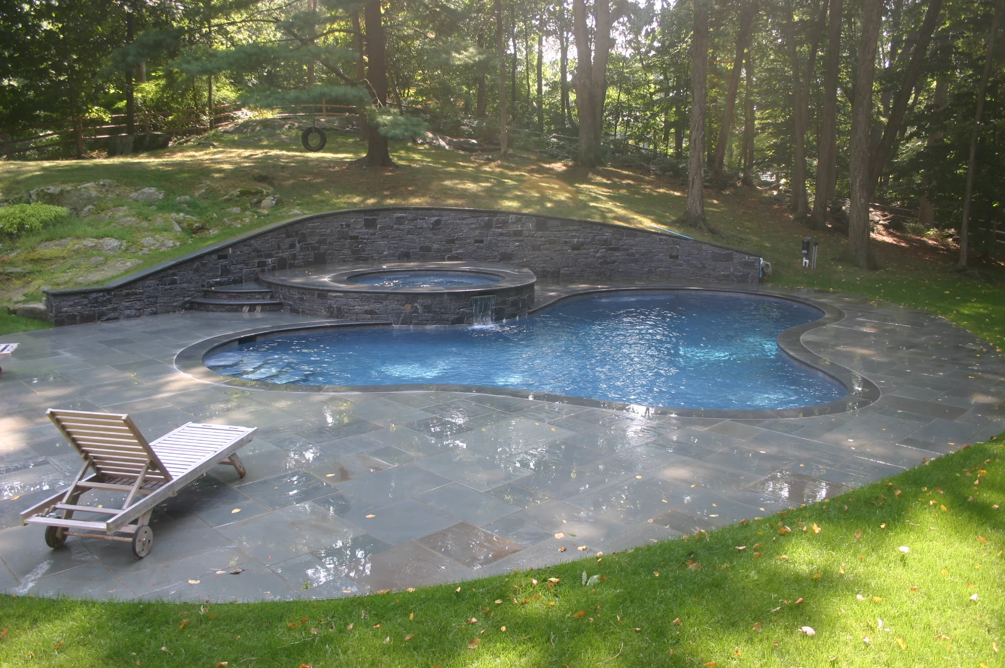 Ref ID - Freeform Swimming Pool and raised spa with retaining wall in Stamford, CT