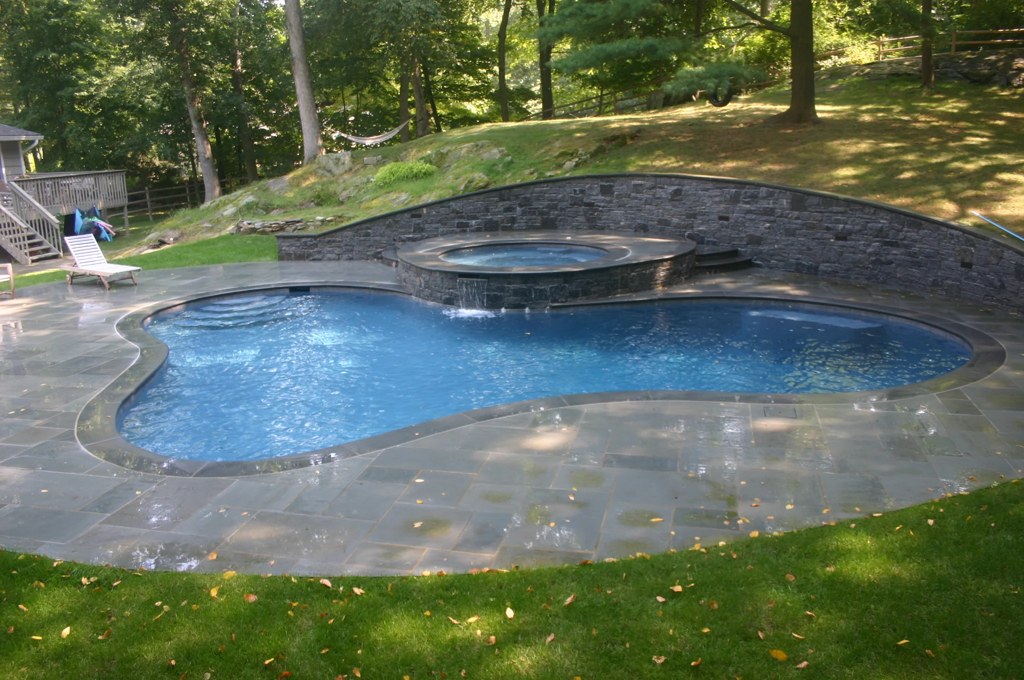 Ref ID - Swimming Pool with raised spa, decking, and retaining wall in Stamford, CT