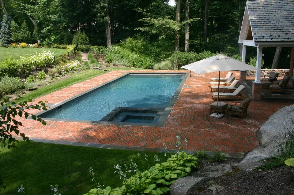 Ref ID - Swimming pool with interior spa, auto cover, salt system, Brick decking in Greenwich, CT