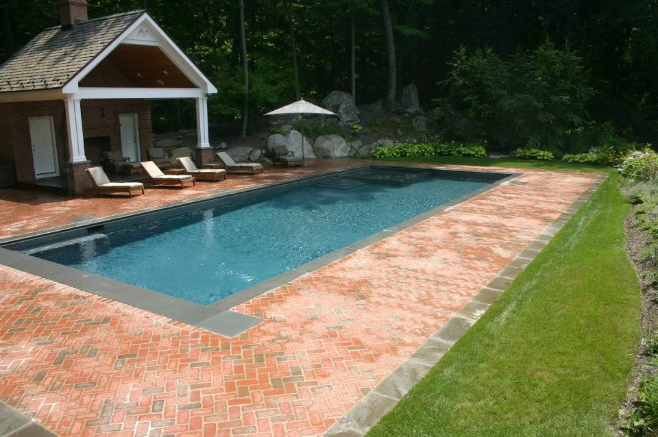 Ref ID - Brick Decking design on pool-spa combo in Greenwich, CT