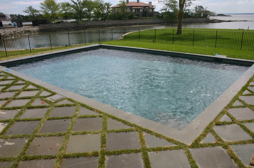 Ref ID - Simple ocean view pool with half decking/grass border Greenwich, CT