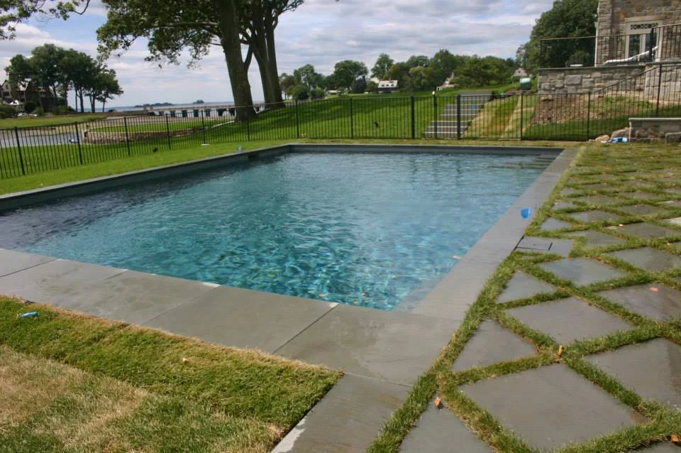 Ref ID - Custom decking design on simple pool with auto cover in Greenwich, CT