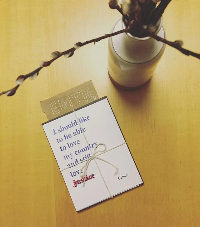 The sweetest little gift from @squeezeboxpress was waiting for me when I got home. That Emma Schwartz... she makes the most lovely things with ink on paper using a tiny letterpress. what a woman ;) check it out: squeezeboxpress.com.  Plus a vase I ma
