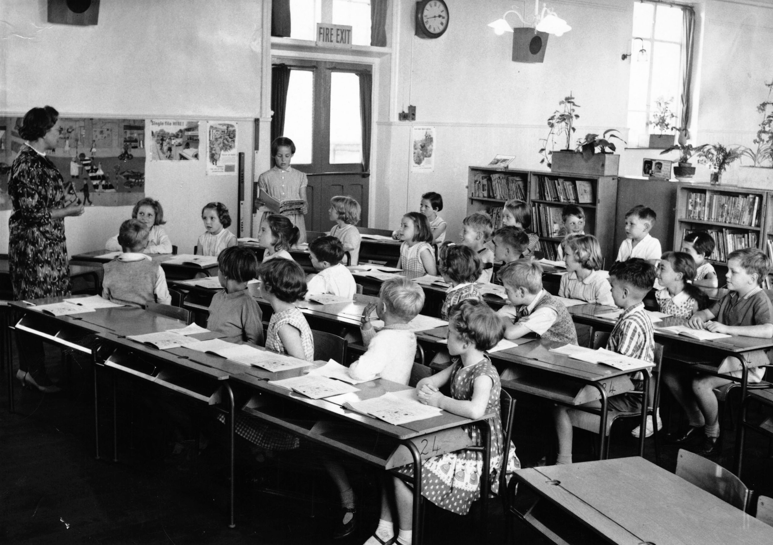 Deputy Head, Miss Betty Sharples. teaching in the 1854 school on All Saints' Street, 1956