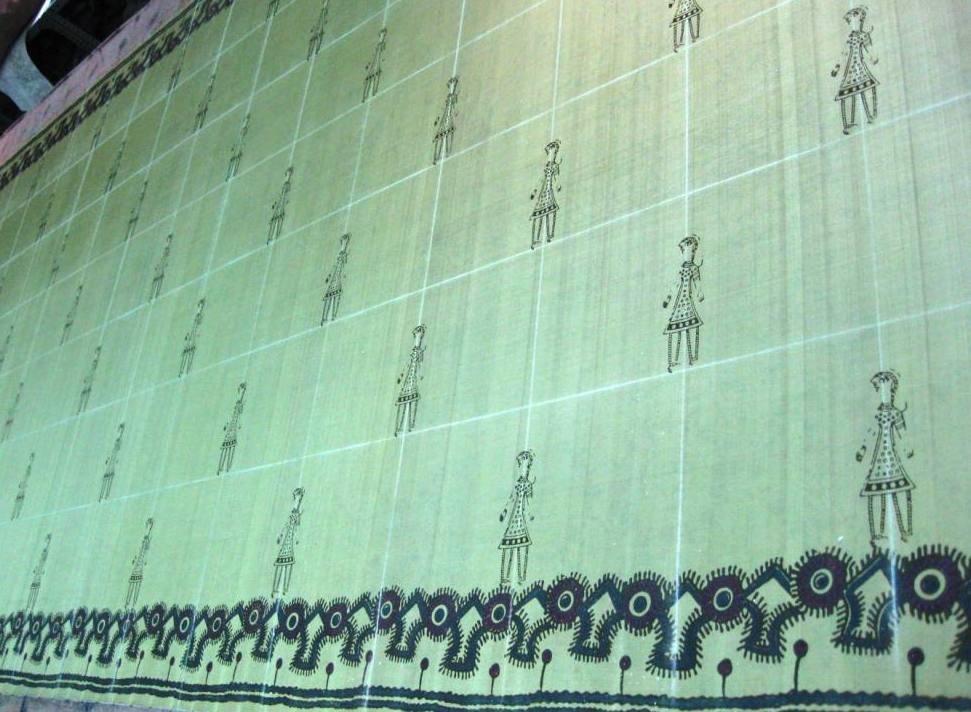 A sari laid out for block printing.