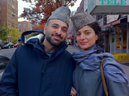 My brother and I in qaraqol hats I brought back from Kabul. They are named for the sheep whose wool is used in the making.