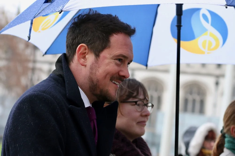 Stephen Morgan MP and Fran Matthews from Arts Council England enjoy the performance
