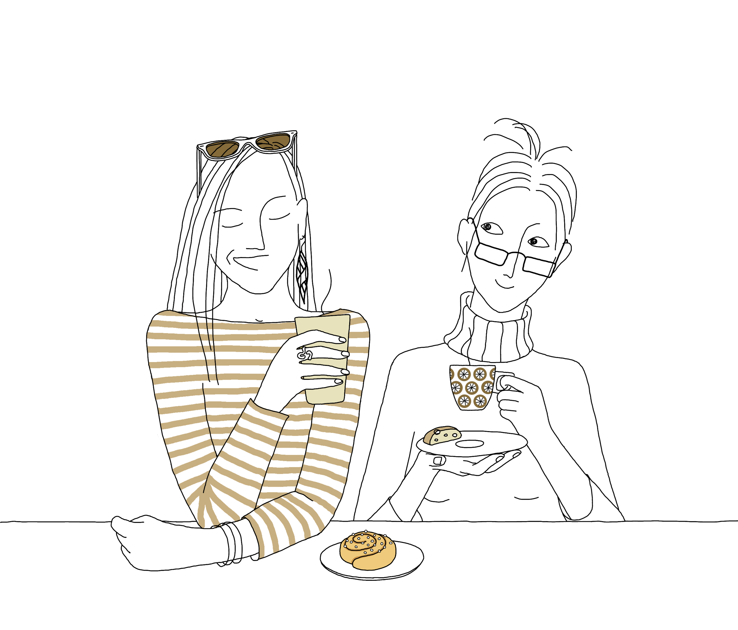 Anna Brones and Johanna Kindvall enjoying a fika, as illustrated by Johanna.&nbsp;