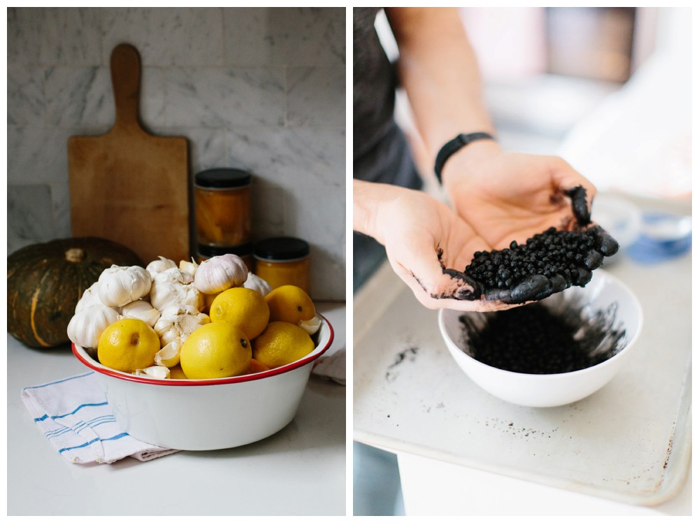 Left: Pantry essentials; Right: Squid ink hand-rolled couscous, made on that spot! 
