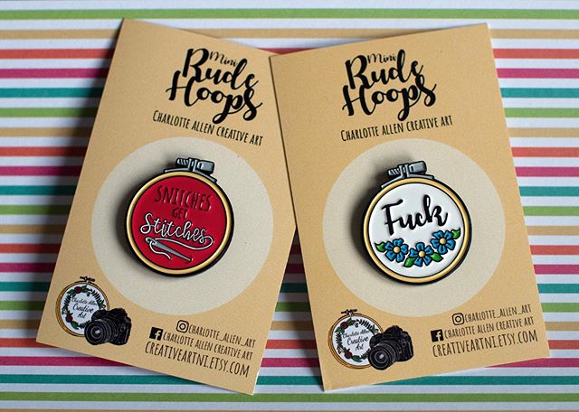 MORE NEW STOCK!!!
Super excited to show you all the new RUDE HOOP pins!
Now on ETSY - link in Bio

2 Designs Available individually 
or in a 2 pack!
-Snitches get Stitches -Fuck 
I will have these with me at 
The Black Santa Bazaar, St Annes Cathedra