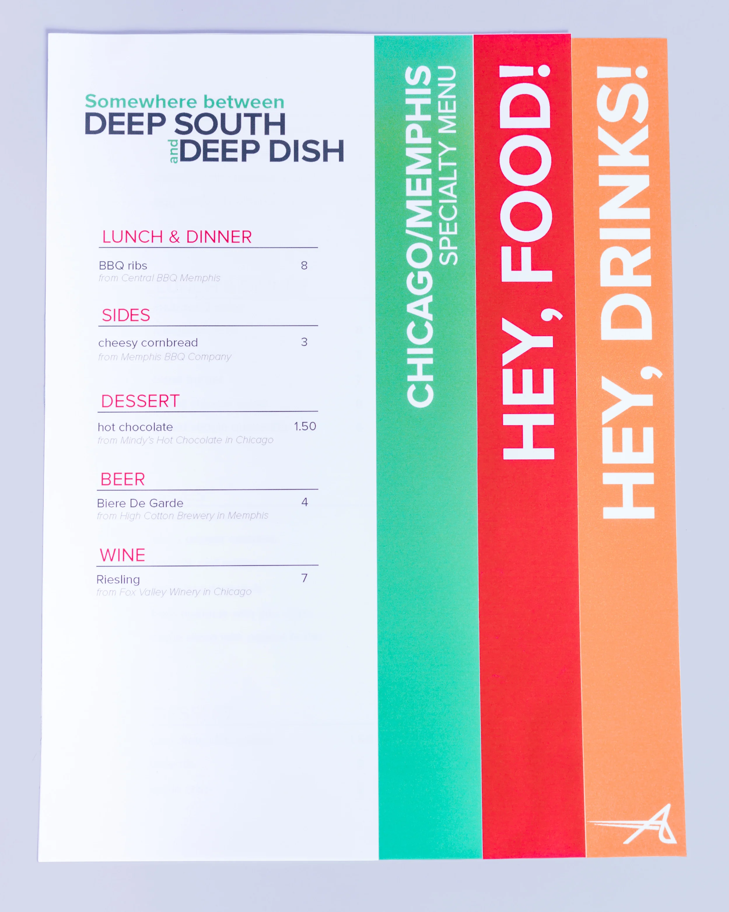  food menu with a front sheet customized to your route with local food and drink 