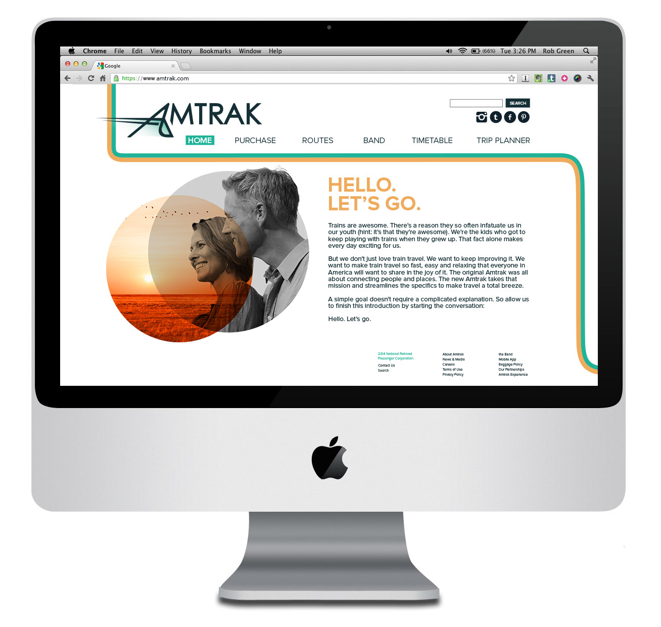  homepage for Amtrak website 