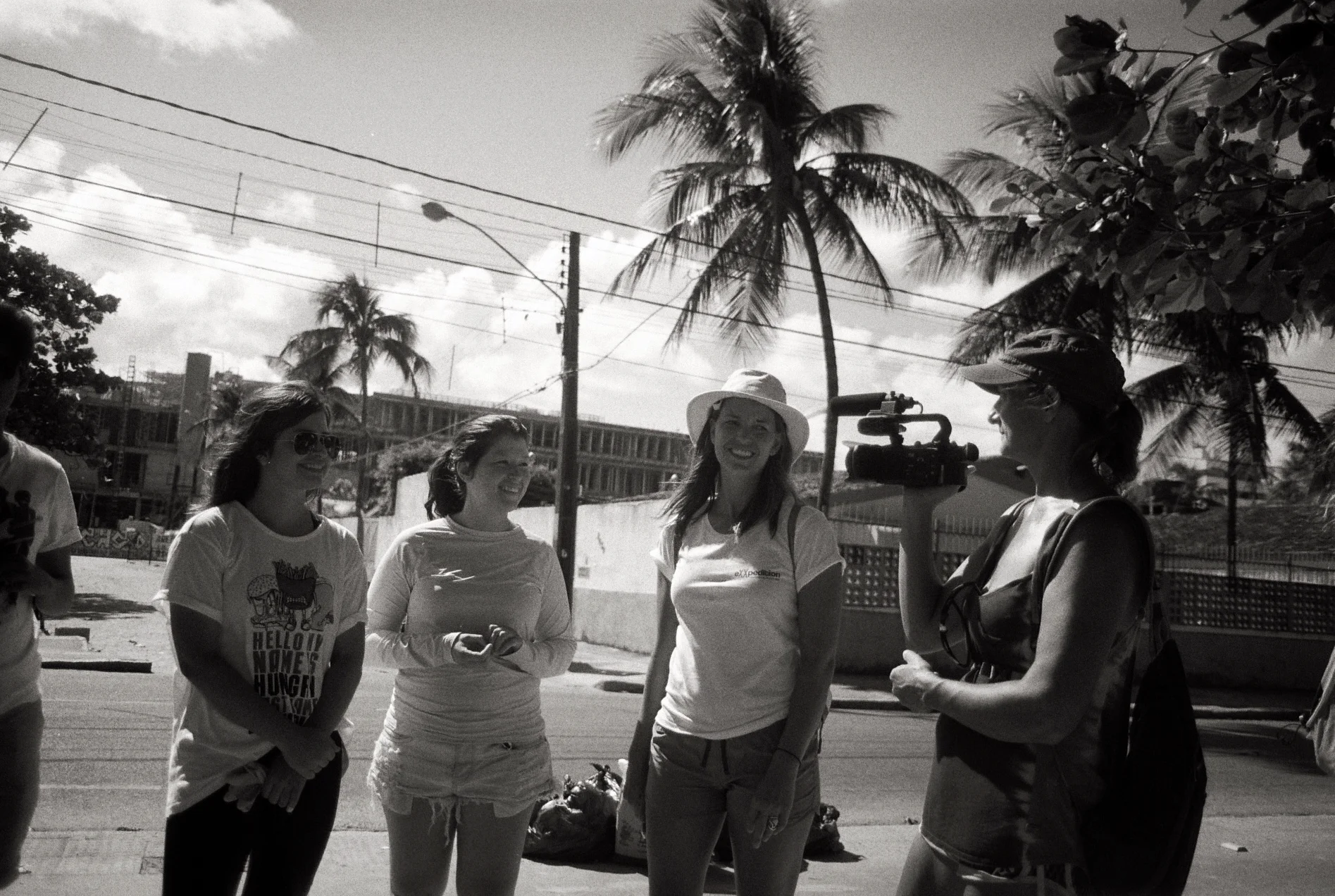 Rachel and Simone chat with students from the local universities environmentalist group just before a days beach-cleaning in Olinda, Brazil, November 2015
