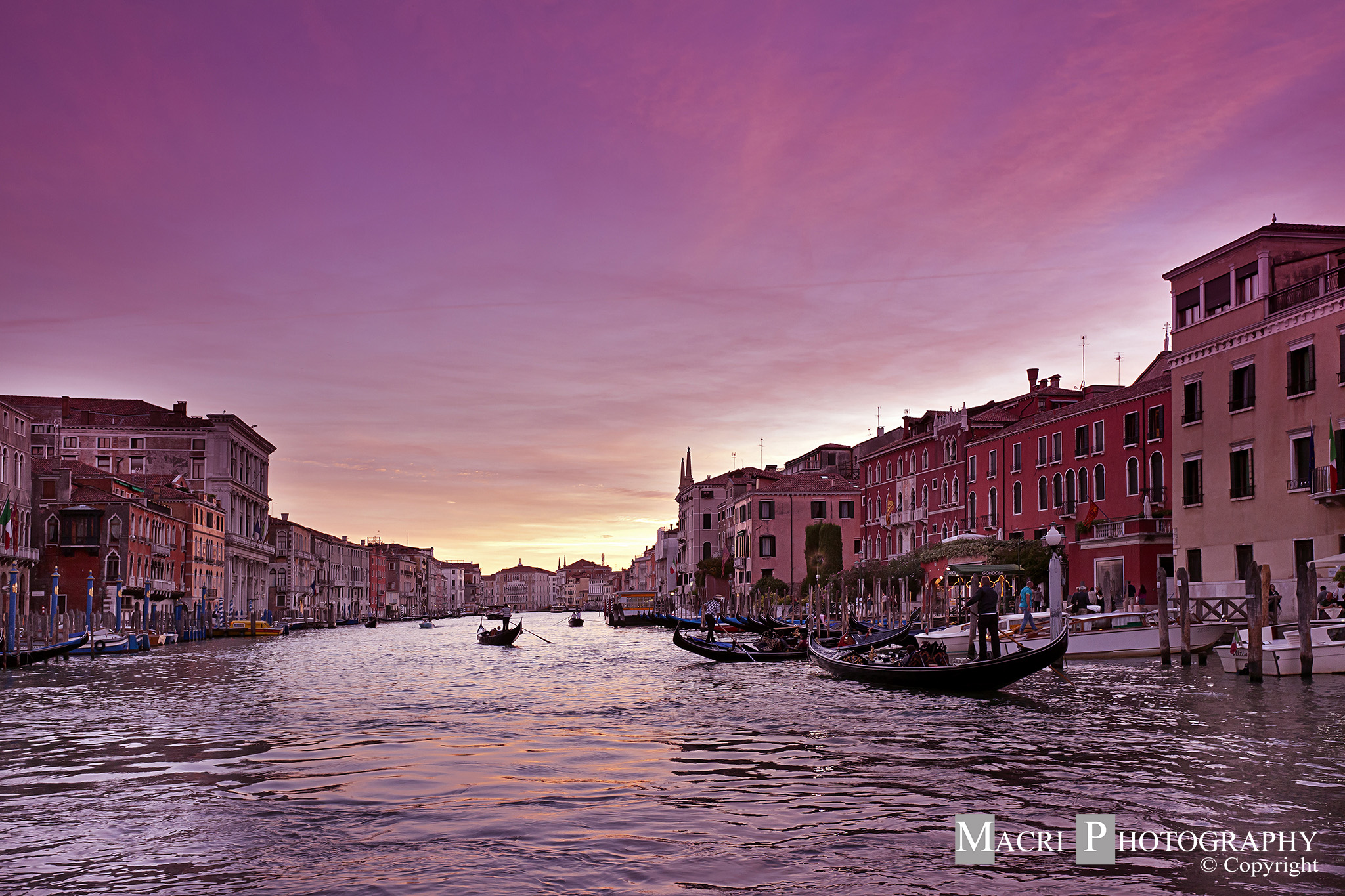 The Grand Canal at sunset, Rialto, Venice, Italy