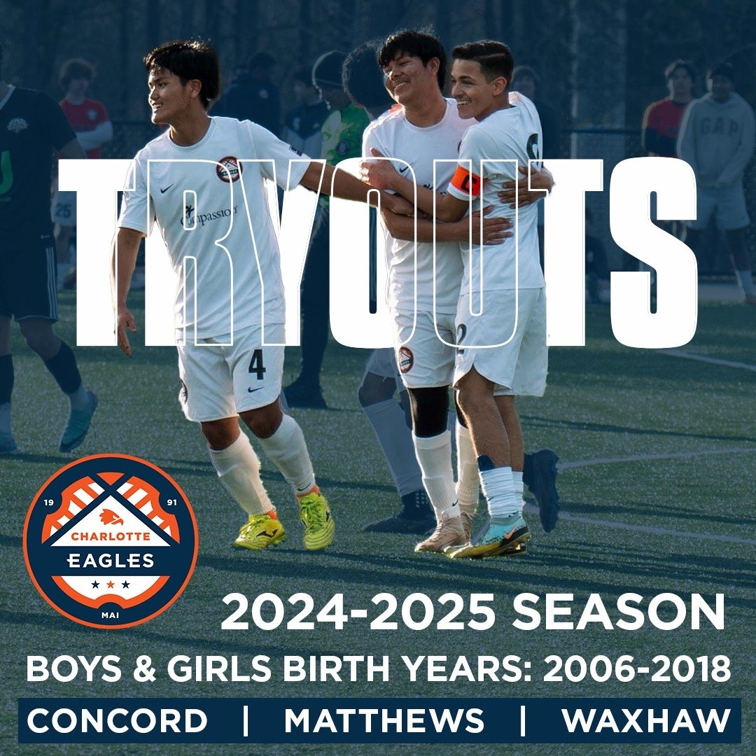 ⚽️ Charlotte Eagles Tryouts are just around the corner ⚽️

Our Youth Club Tryout registration is open for boys and girls for teams in Concord, Matthew, and Waxhaw areas. Tryouts will be held either in April or May depending on your age and location.
