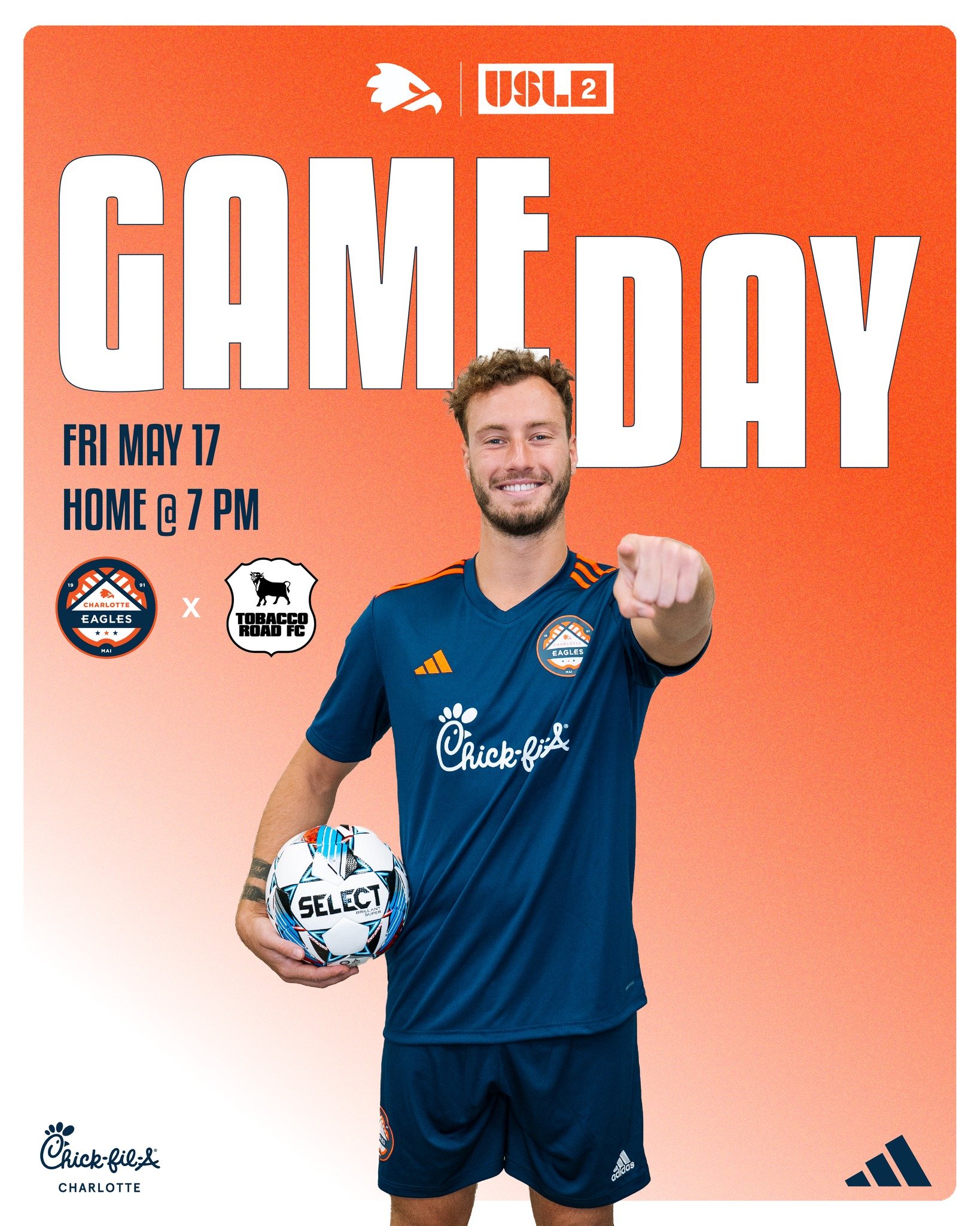 🌟 USL League Two HOME OPENER ➡️ TONIGHT @ 7 PM 🌟

Come out and cheer on the Eagles! You won't want to miss it. 🦅 ⚽

🆚 Tabacco Road FC
⏰ 7:00 PM
📍 HOME - Matthews Sportsplex Field 10 
📱 Livesteam - Link in Bio

#SoliDeoGloria #Path2Pro