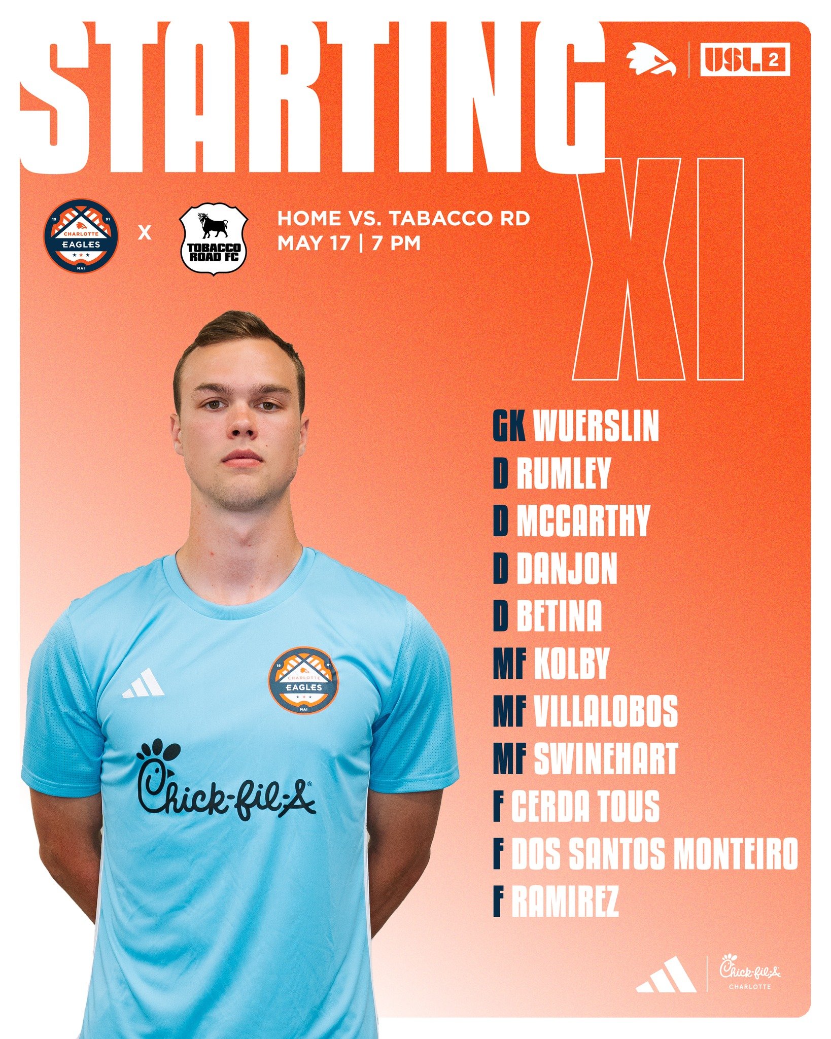 🦅 STARTING XI 🦅

Your staring lineup for the FIRST HOME GAME of the season!

Come out and support at Matthews Sportsplex Field 10 or watch tonight's match live on the link in our profile! 🔗 Game starts at 7 PM! 

#SoliDeoGloria #Path2Pro